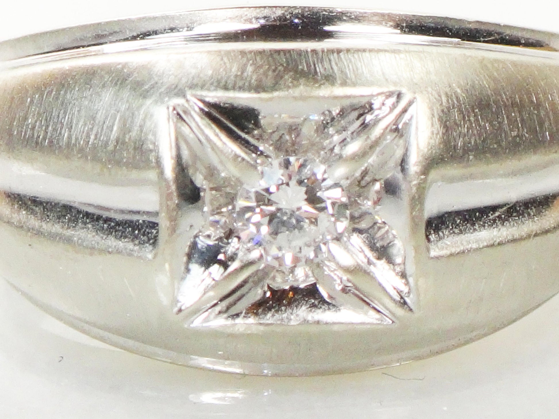 Vintage 14k White Gold Men's Diamond Solitaire Ring - Size 9.5