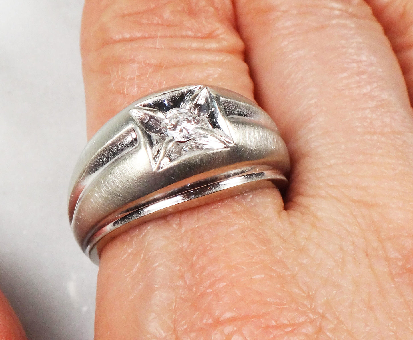 14k White Gold Men's Natural Diamond Ring Vintage Solitaire Diamond Ring Size 9.5
