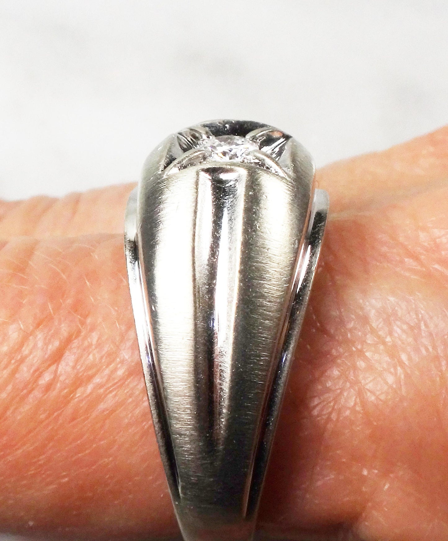 Vintage 14k White Gold Men's Diamond Solitaire Ring - Size 9.5