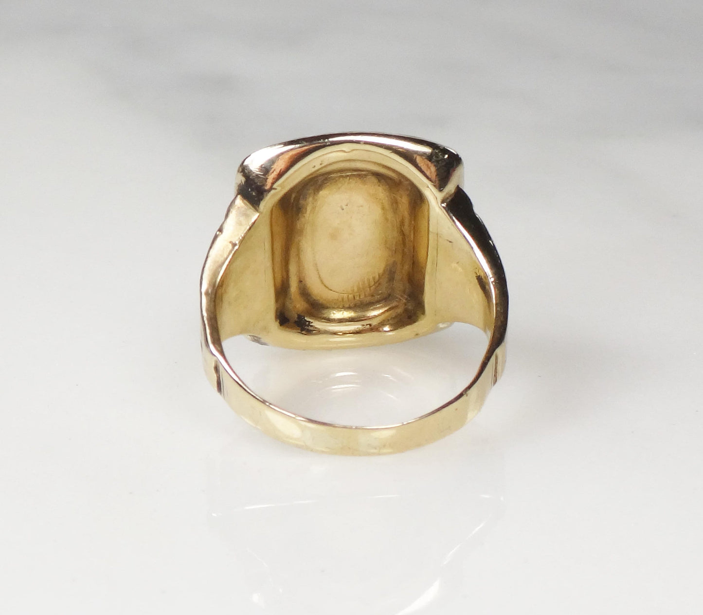 Vintage 10k Gold Carved Tiger Eye Intaglio Ring with Diamond Yellow Gold Cameo Ring Size 9