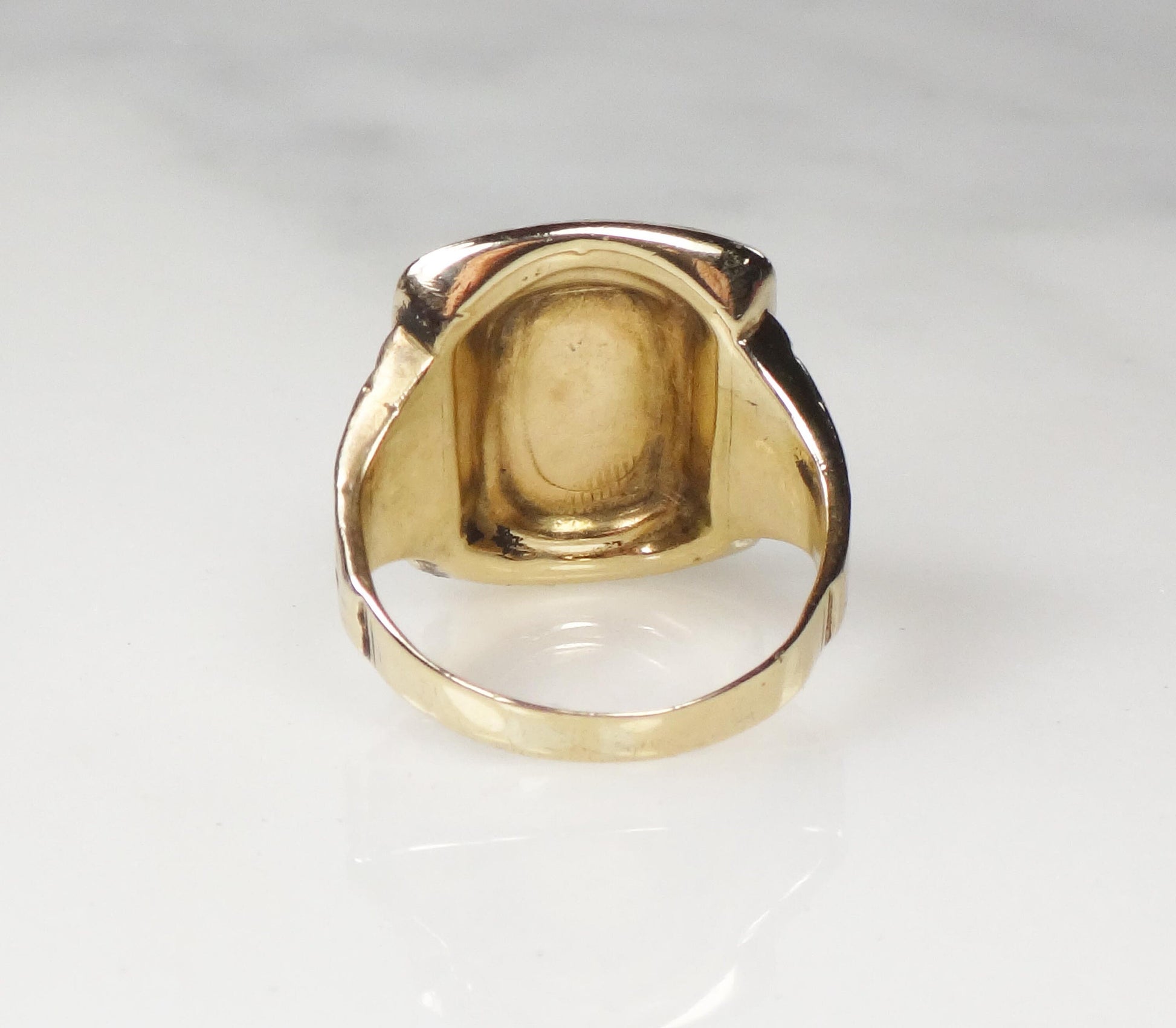 Vintage 10k Gold Tiger Eye Intaglio Ring: Soldier Cameo, Size 9