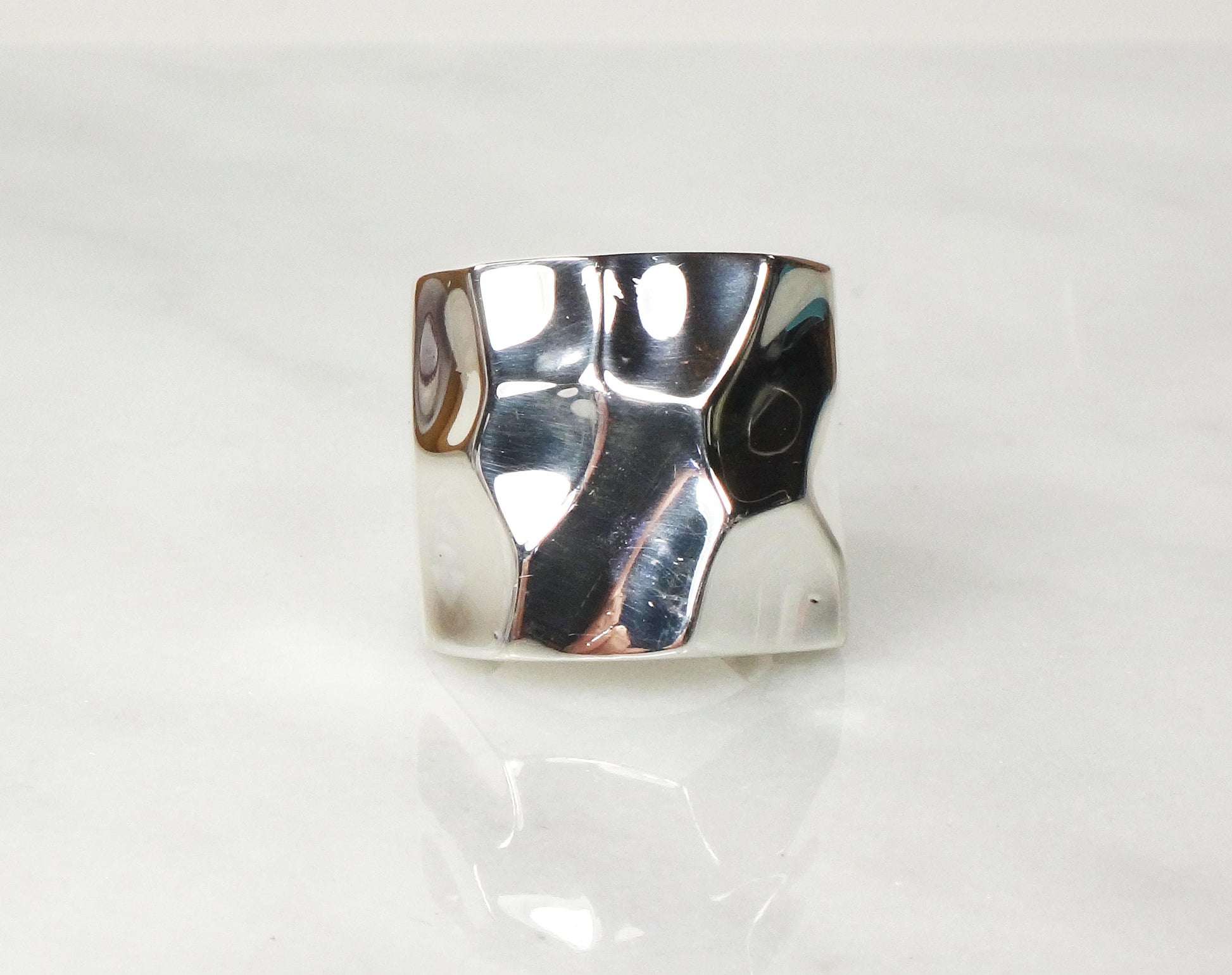 Vintage Hammered Sterling Silver Ring - Wide Band Statement Ring Size 6
