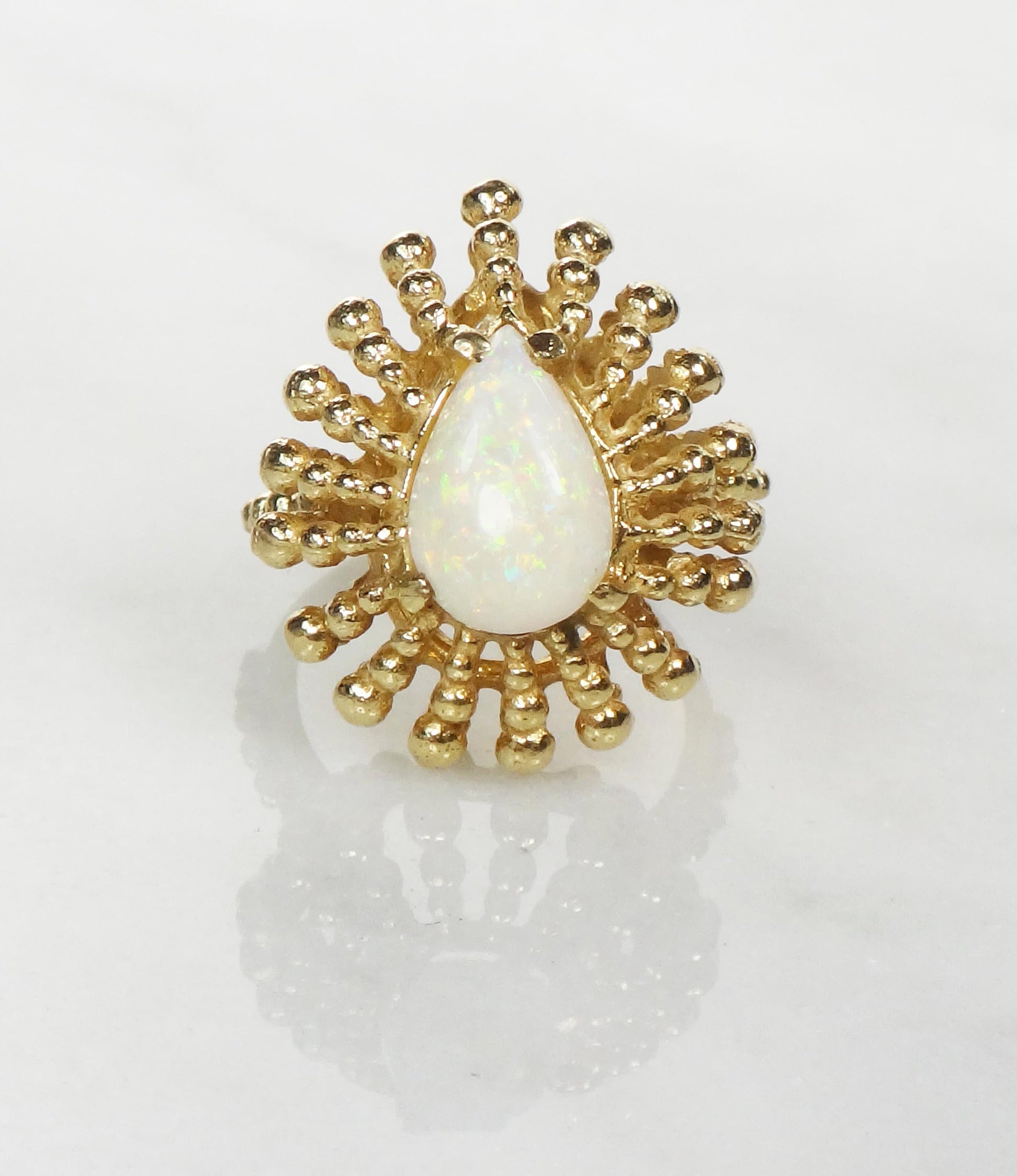 Vintage 14k Yellow Gold Opal Ring: Pear Cabochon Statement Ring