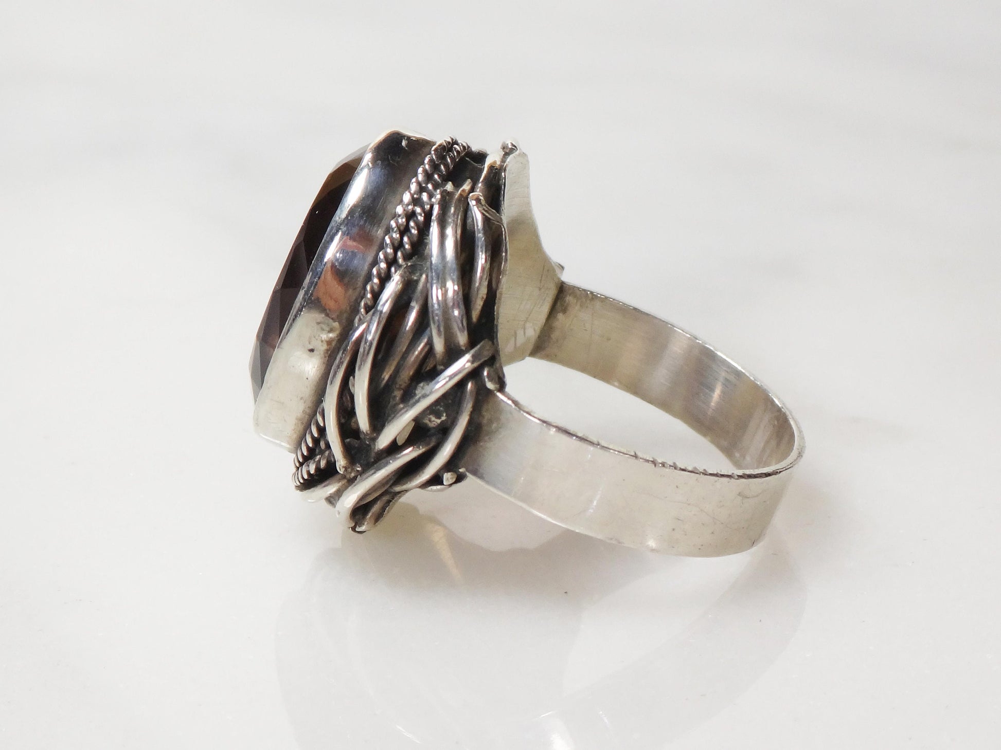 Vintage Large Sterling Silver Purple Glass Ring Size 9