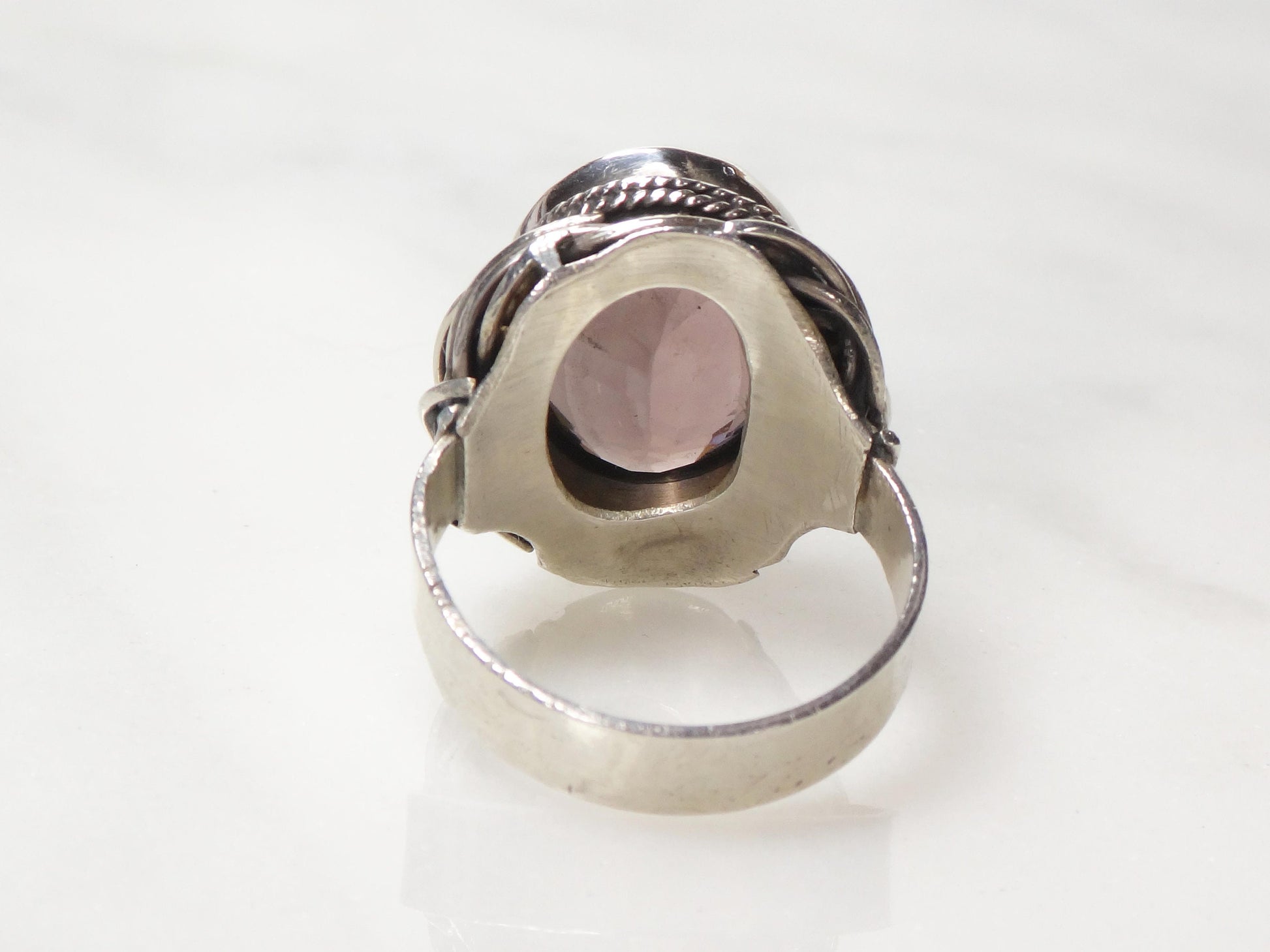 Vintage Large Sterling Silver Purple Glass Ring Size 9