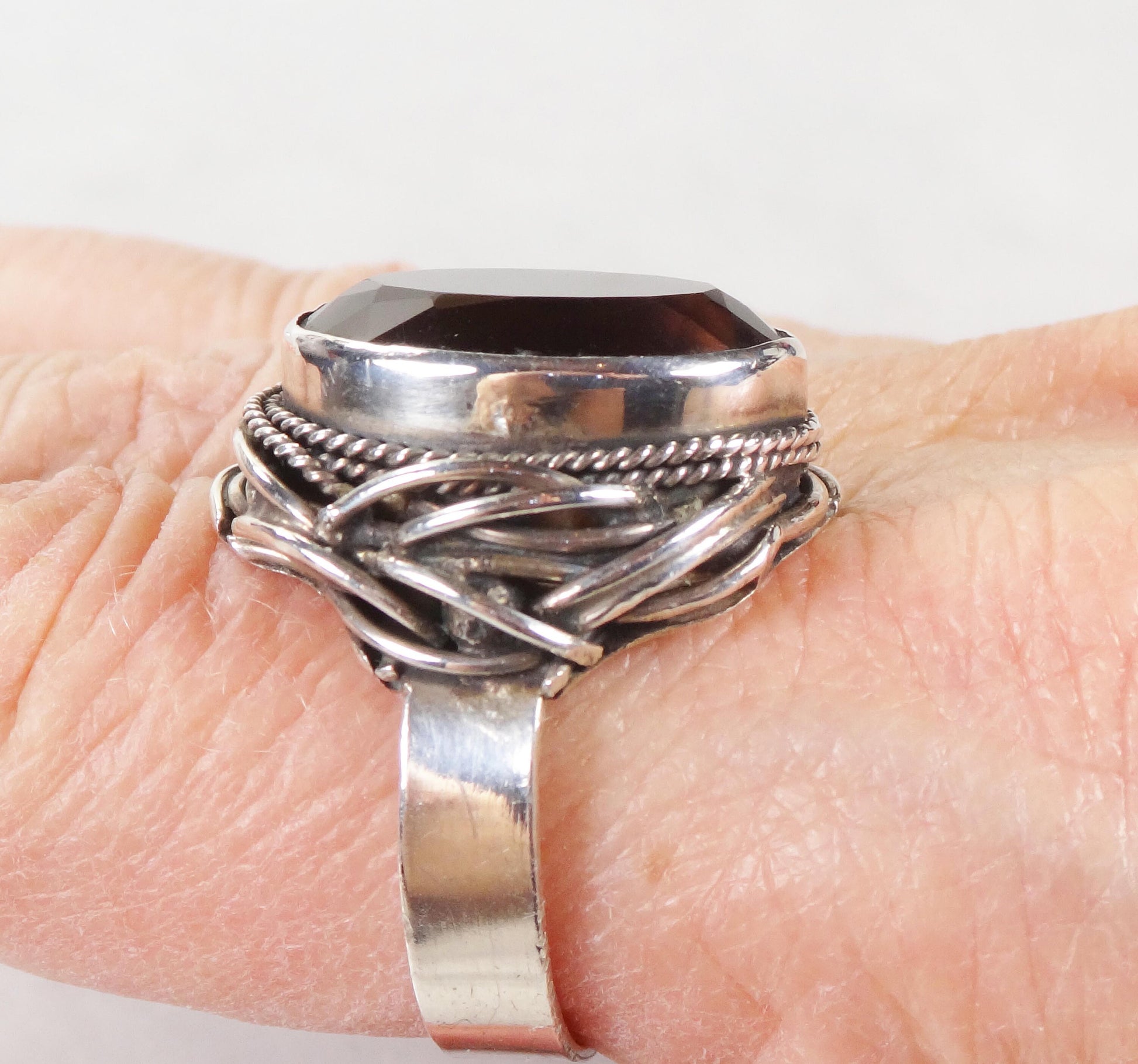 Vintage Large Sterling Silver Purple Glass Ring Size 9