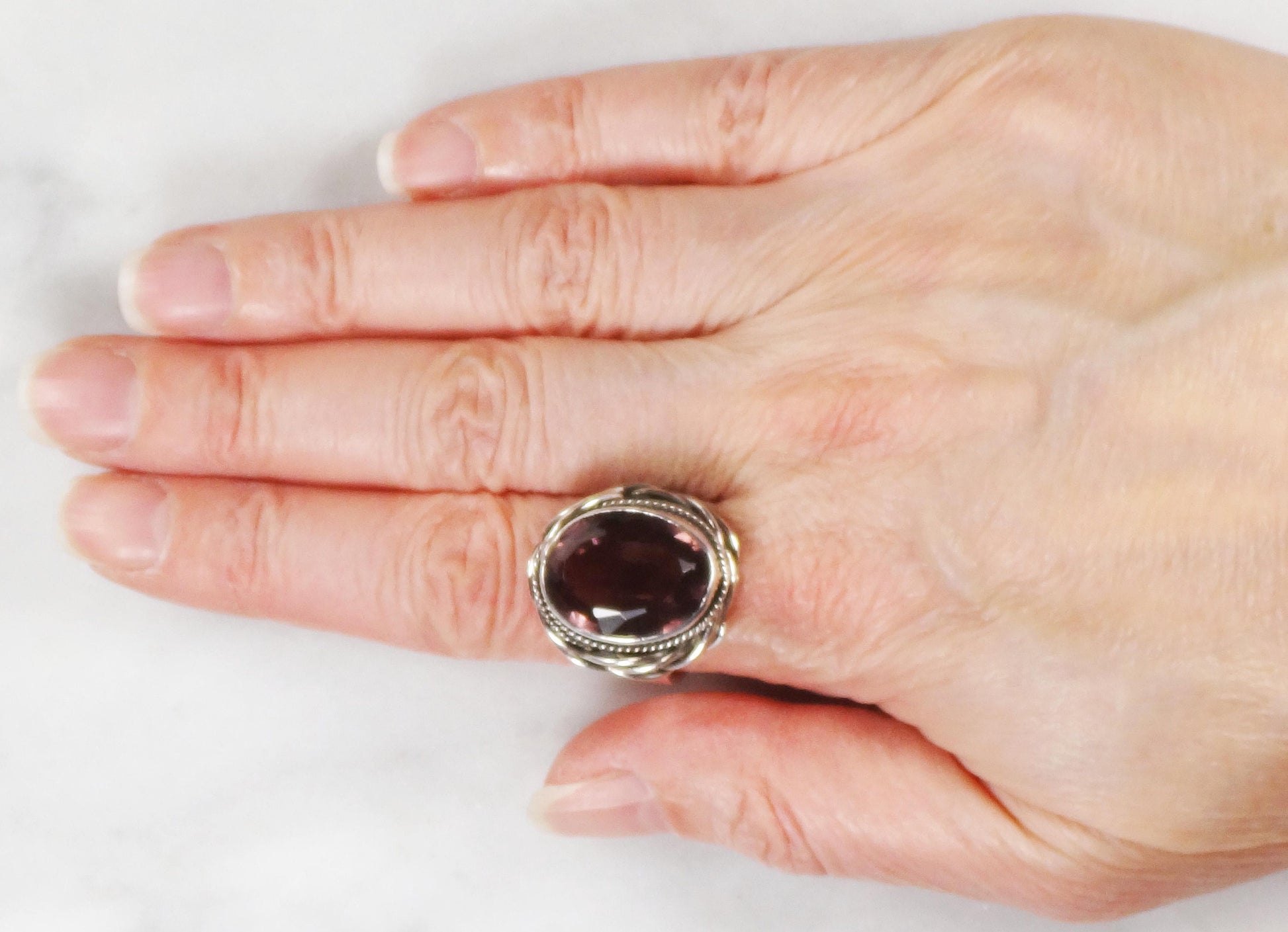 Vintage Large Sterling Silver Purple Glass Ring Size 9