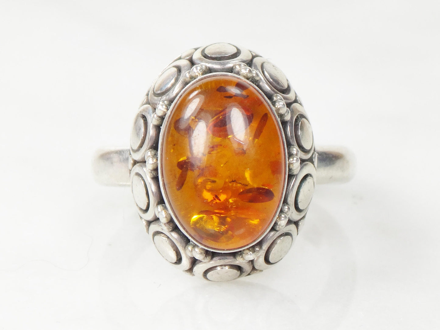 Vintage Sterling Silver Amber Ring - Suarti 925 BA Boho Ring - Size 8.75
