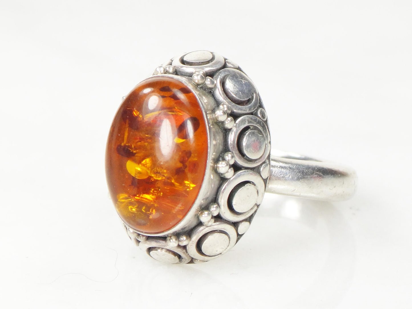Sterling Silver Amber Ring - Vintage Suarti 925 BA Boho Style - Size 8.75