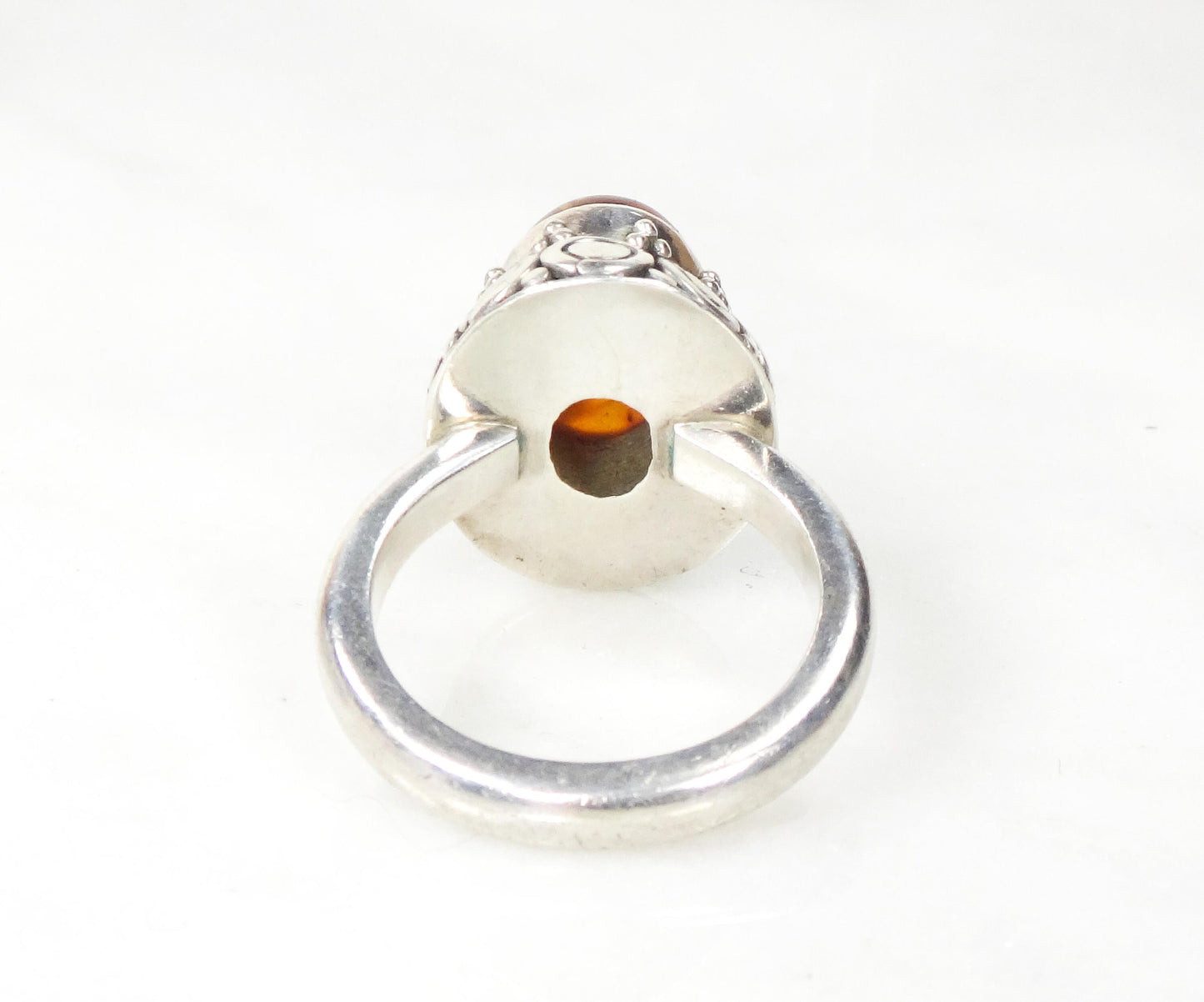 Sterling Silver Amber Ring - Vintage Suarti 925 BA Boho Style - Size 8.75