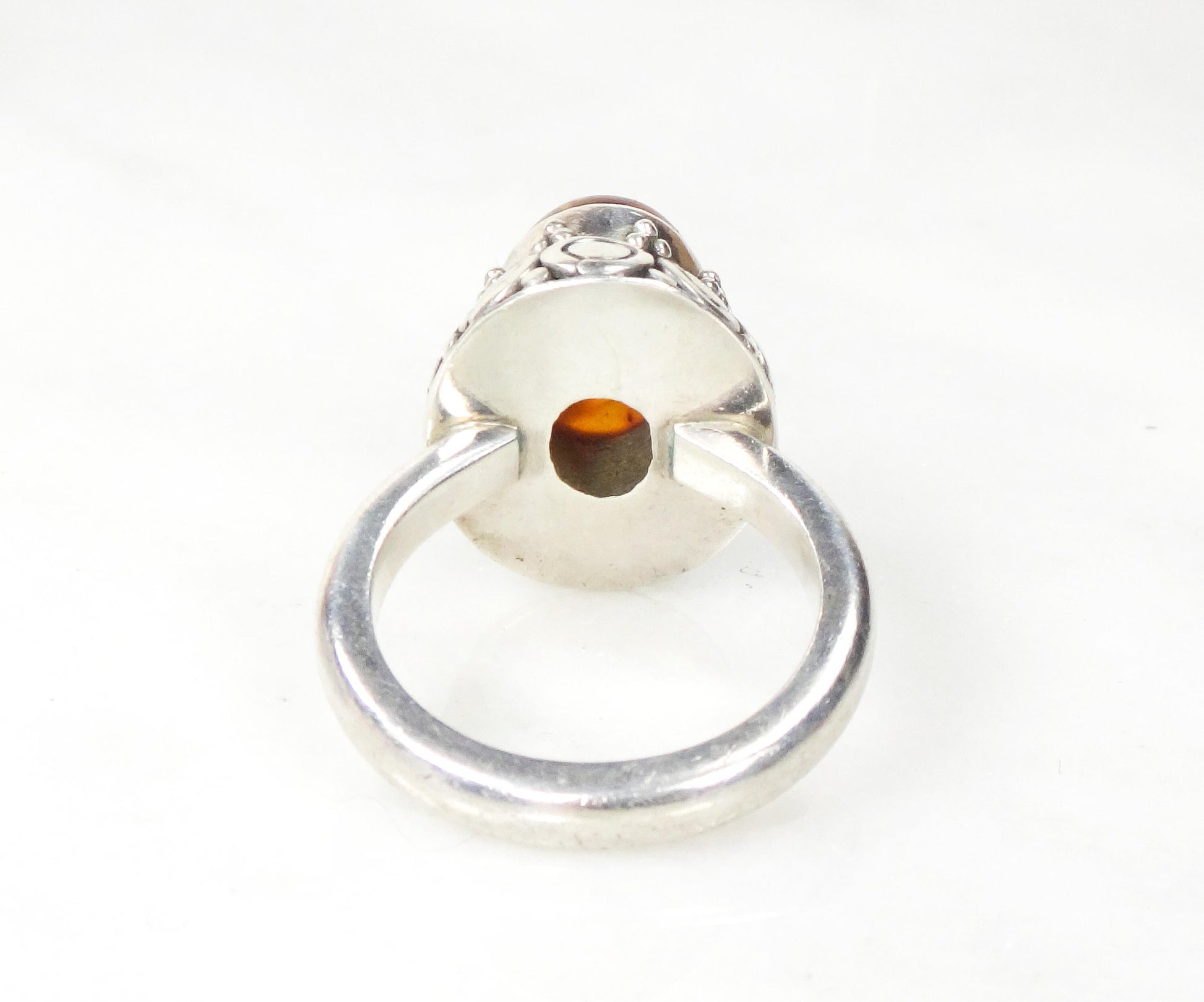 Sterling Silver Amber Ring - Vintage Suarti 925 BA Boho Style - Size 8.75