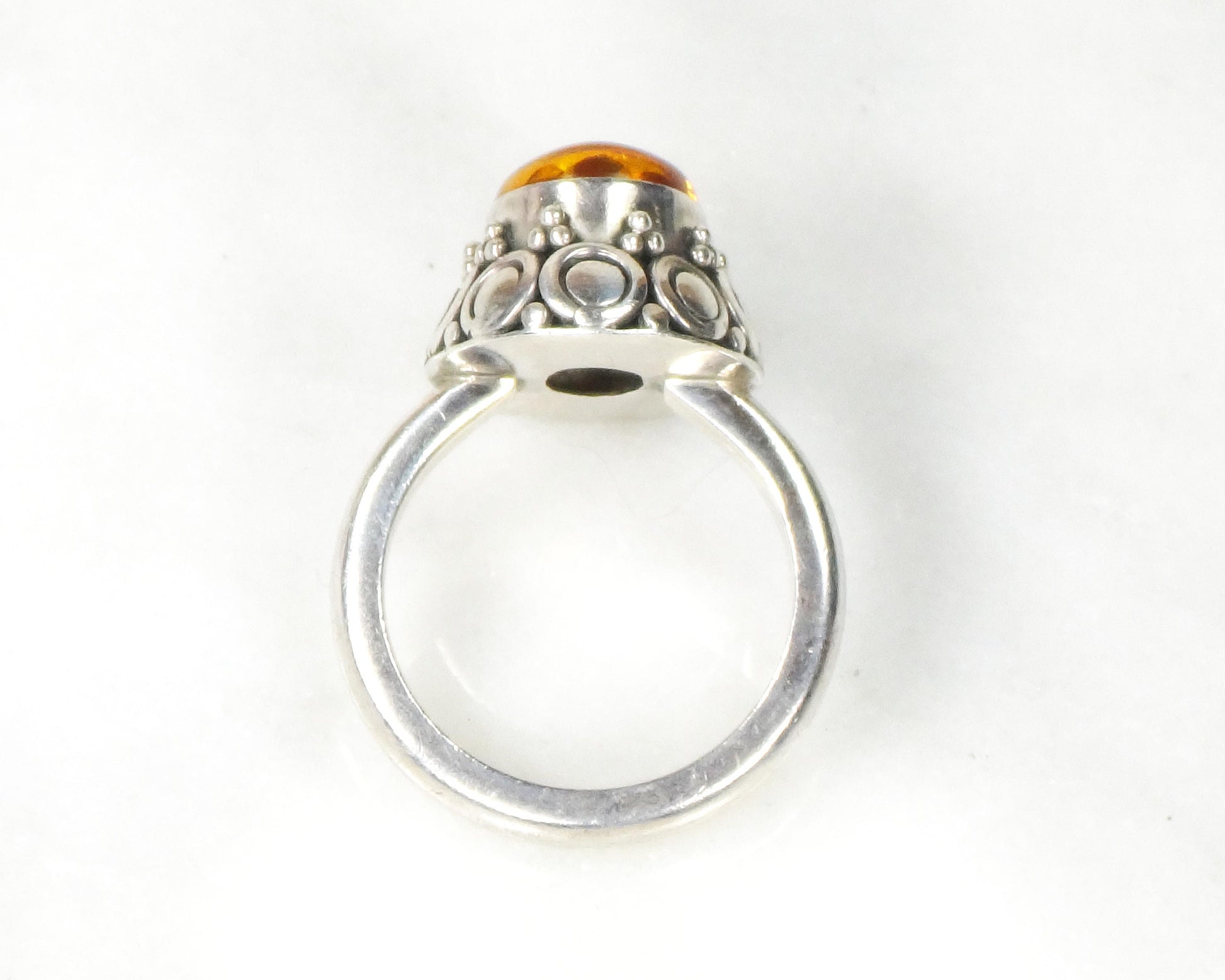 Sterling Silver Amber Ring - Vintage Suarti 925 BA Boho Style - Size 8.75
