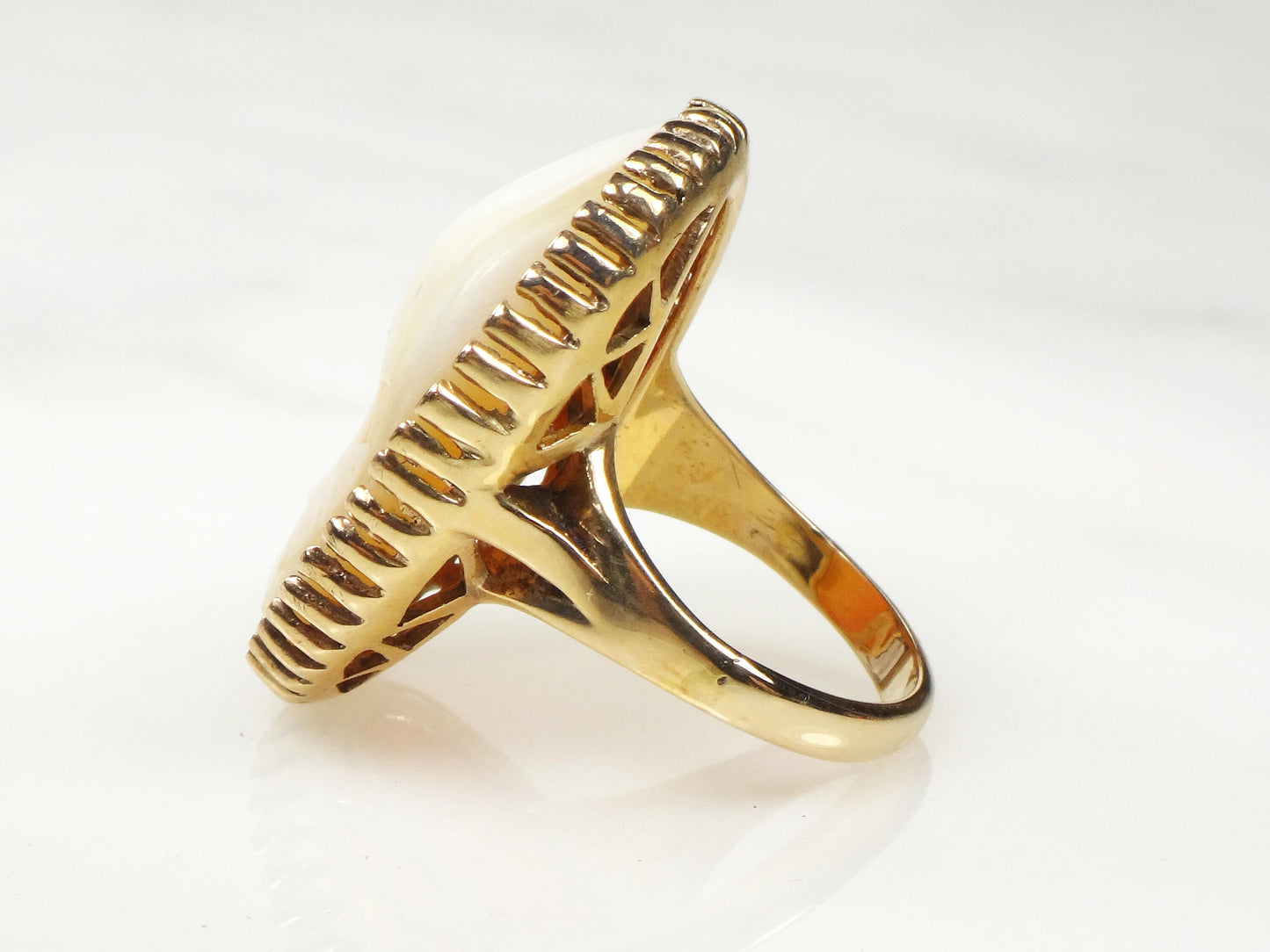 Vintage Cameo Ring 14k Gold Cameo Ring Greek Goddess Psyche Butterfly Vintage Shell Cameo Gold Ring Large Cameo Ring Size 8.25