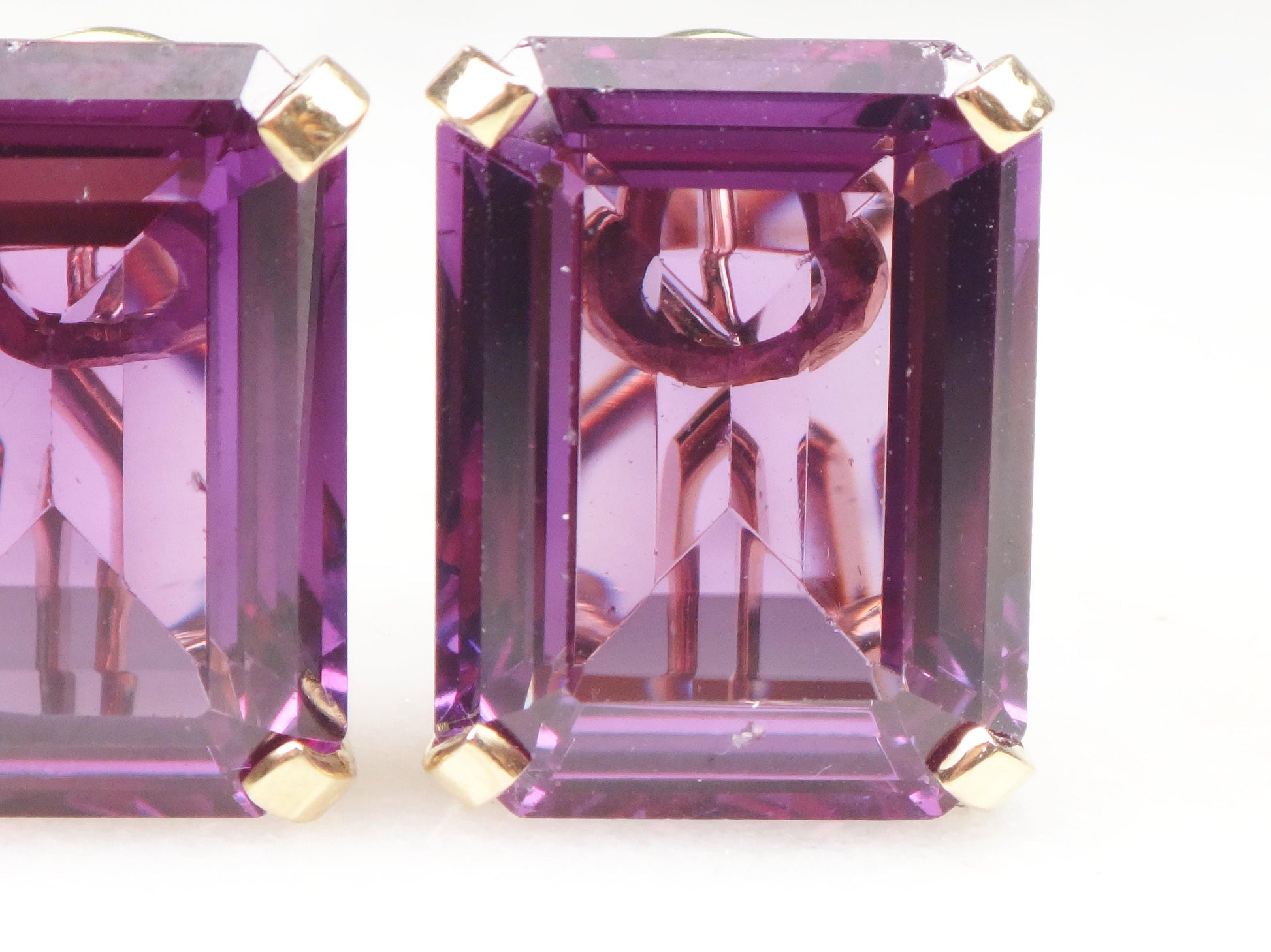 Vintage 14k Large Rectangle Purple Sapphire Earrings with French Clips