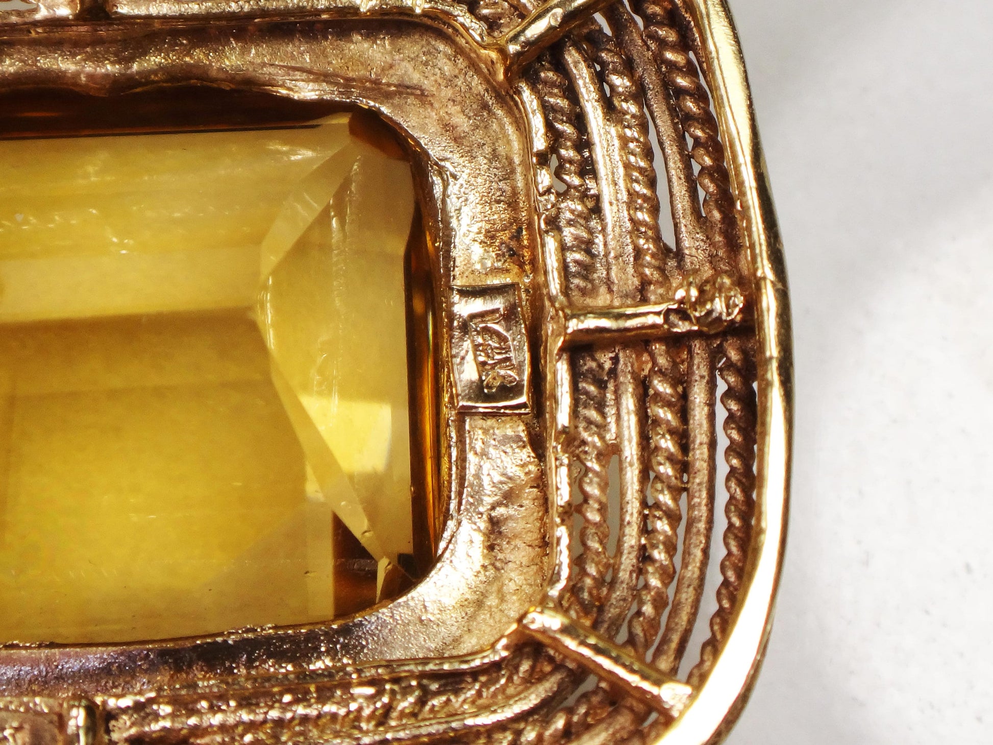 Vintage 14k Yellow Gold Large Rectangle Cut Natural Citrine Pendant Pin