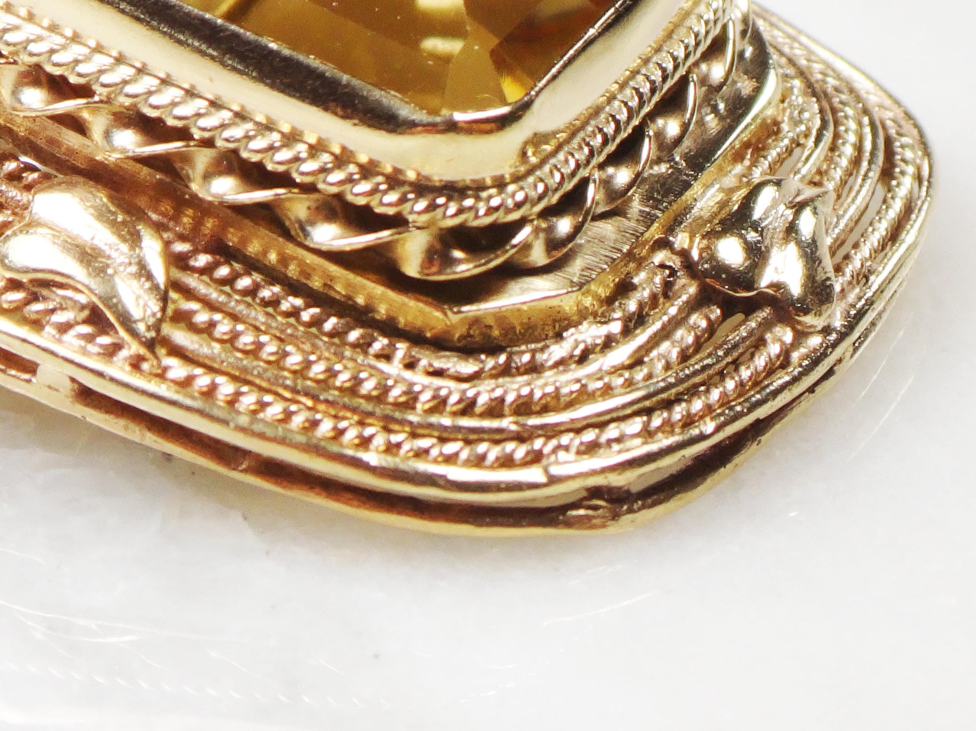 Vintage 14k Yellow Gold Large Rectangle Cut Natural Citrine Pendant Pin