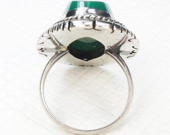 Vintage Sterling Silver Green Glass Ring - Mexico Size 7