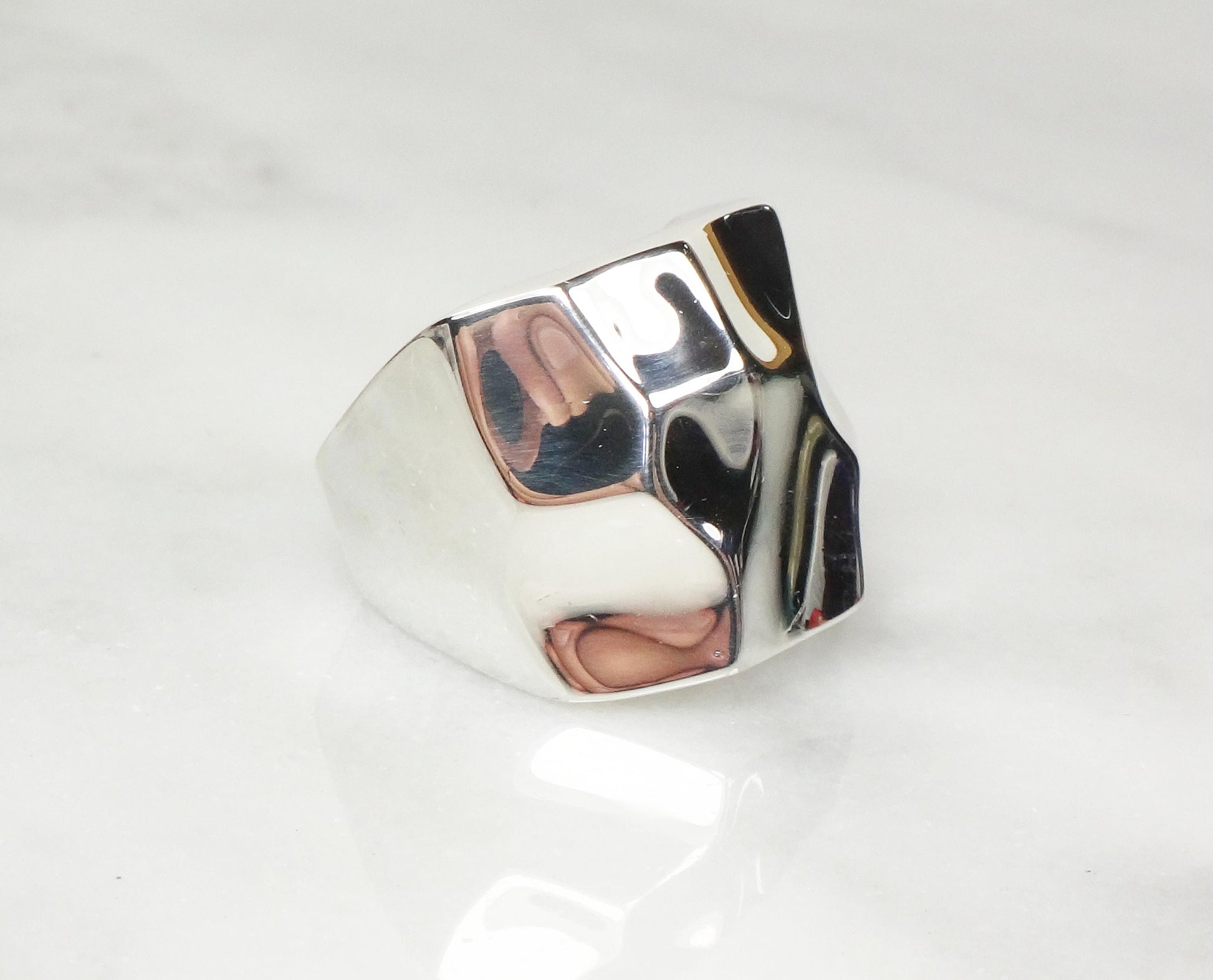 Vintage Hammered Sterling Silver Ring - Wide Band Statement Ring Size 6