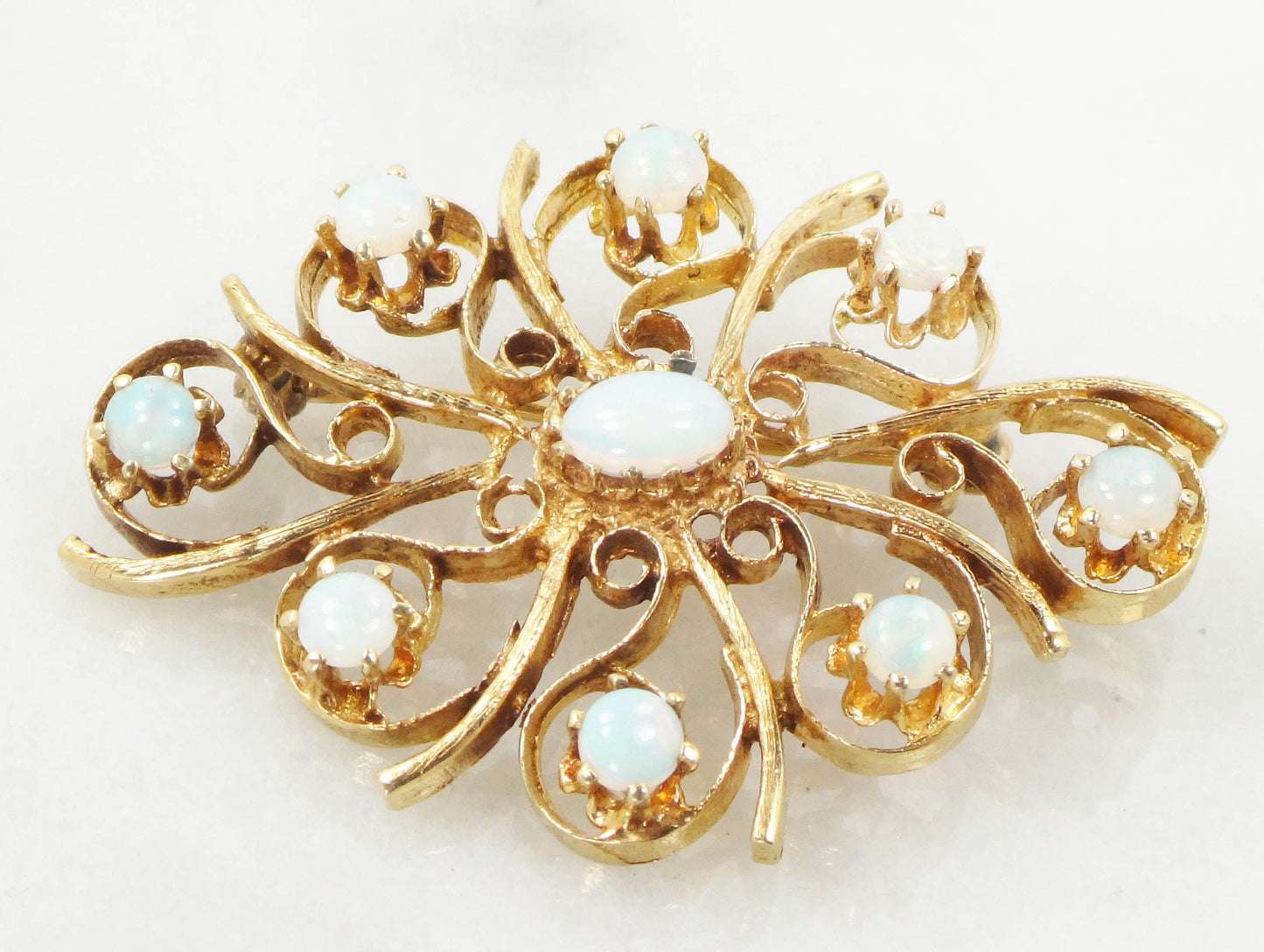 Vintage 14k Yellow Gold Opal Starburst Pin - October Birthstone