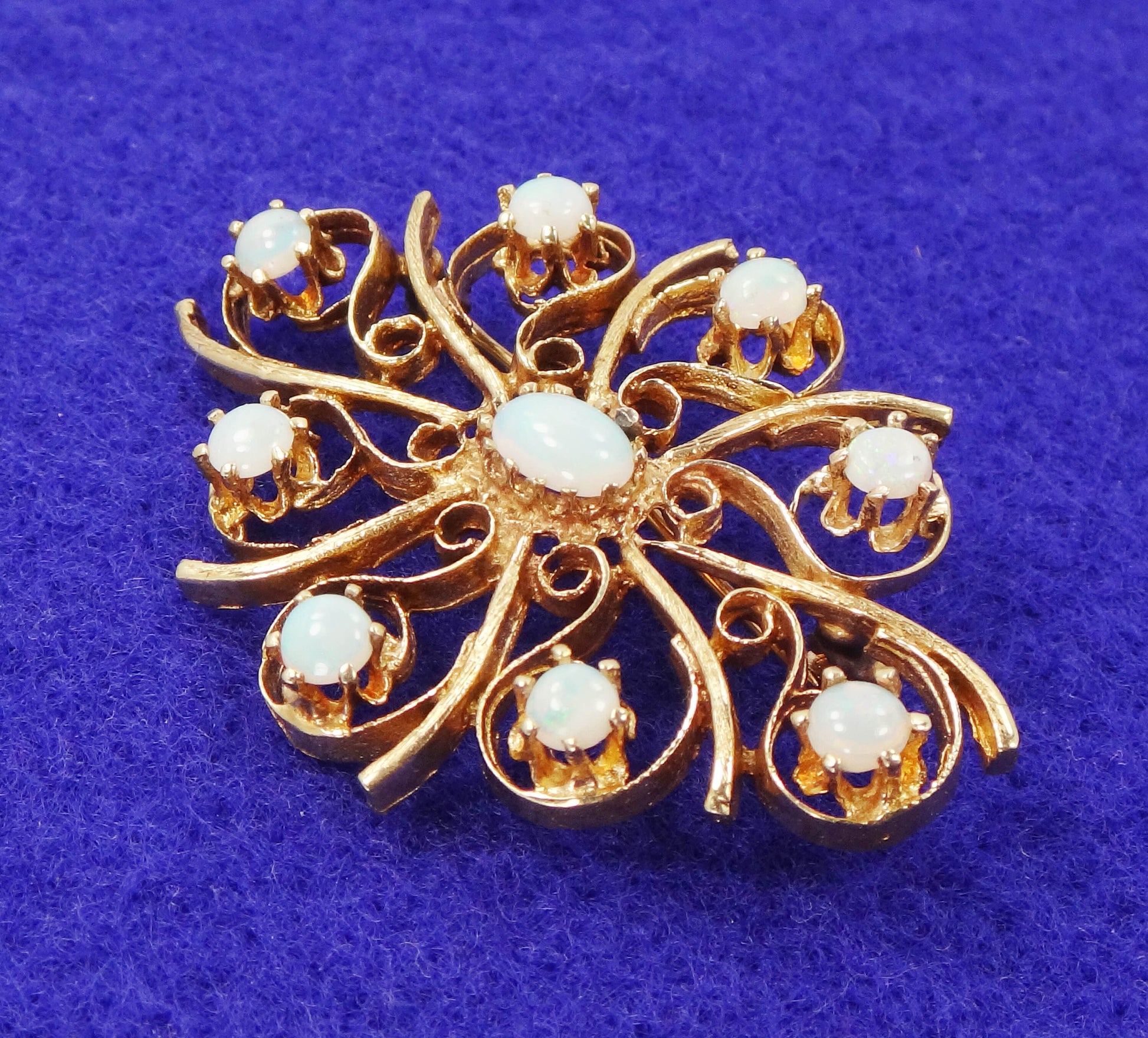 Vintage 14k Yellow Gold Opal Starburst Pin - October Birthstone
