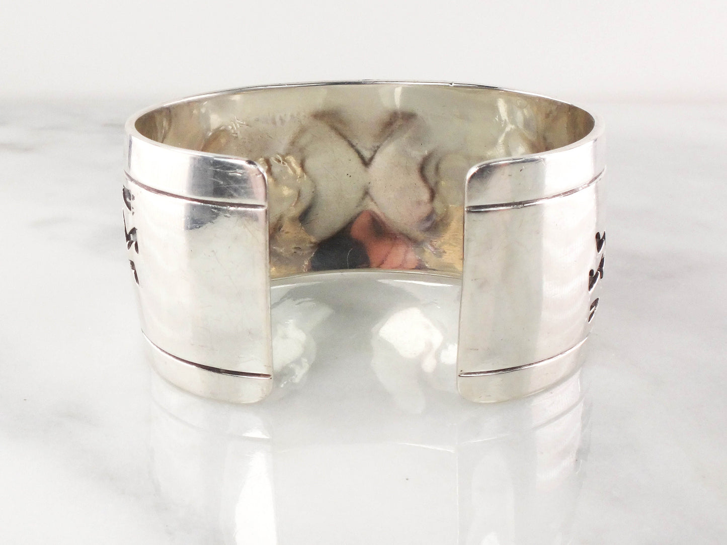 Vintage Sterling Silver Kokopelli Southwestern Cuff Bracelet Signed by Native American Designer Michael Tahe Wide Cuff