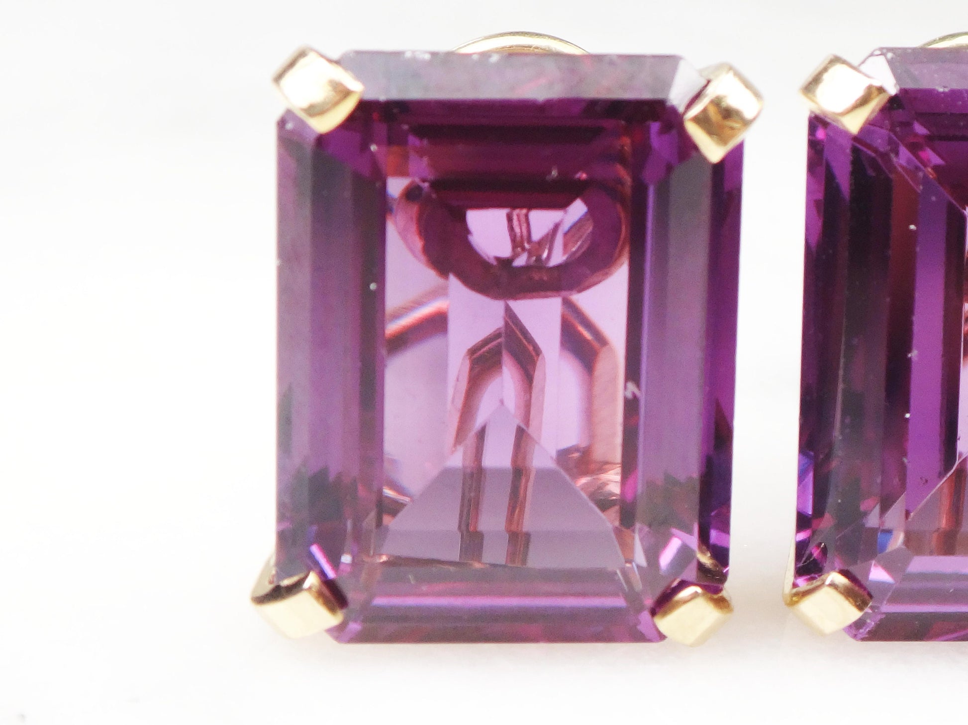 Vintage 14k Large Rectangle Purple Sapphire Earrings with French Clips