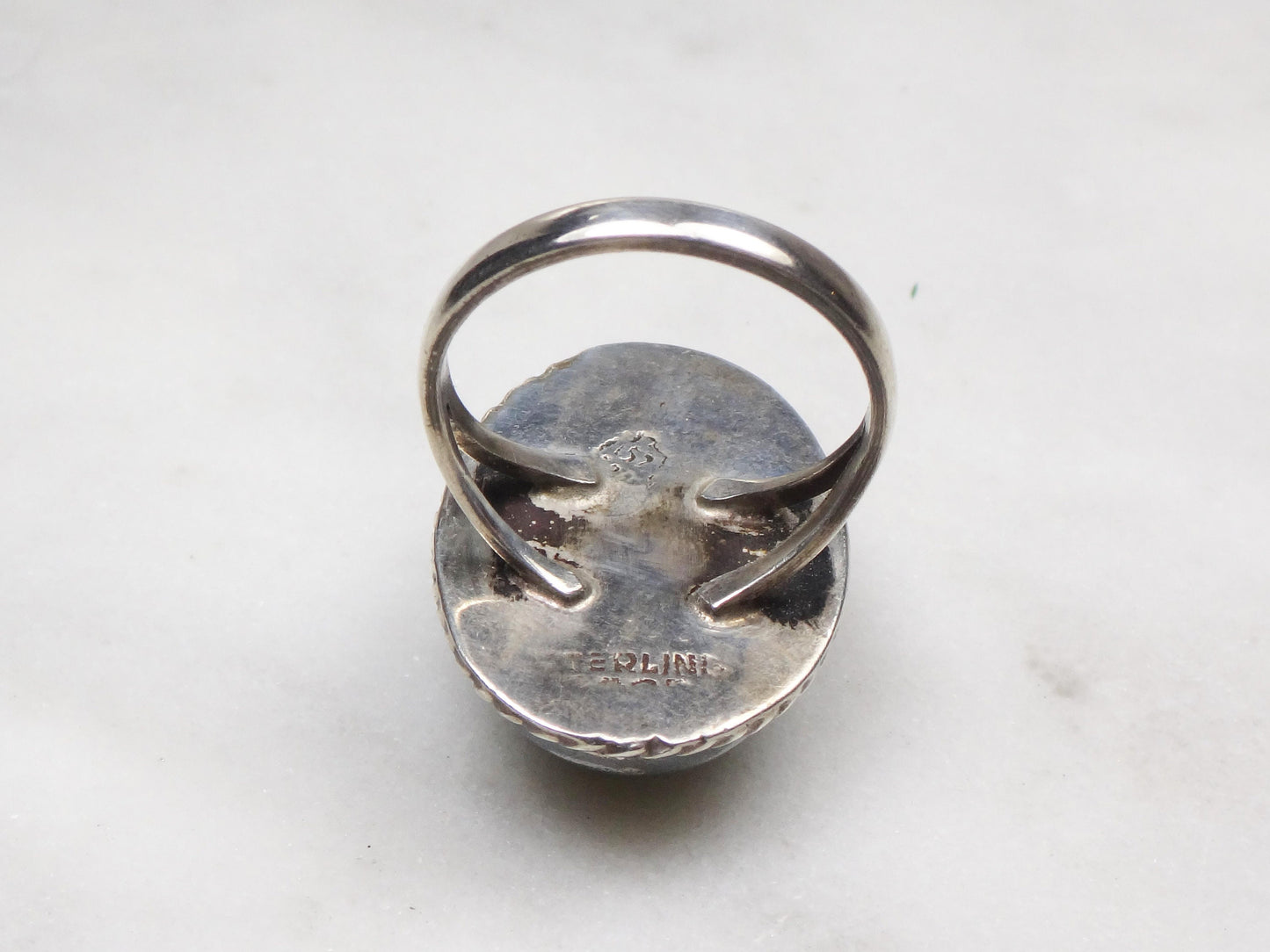 Vintage Sterling Green Stone Ring Large Sterling Silver Glass Ring Faux Jade Ring Mexico Silver Ring Southwestern Ring Statement Ring