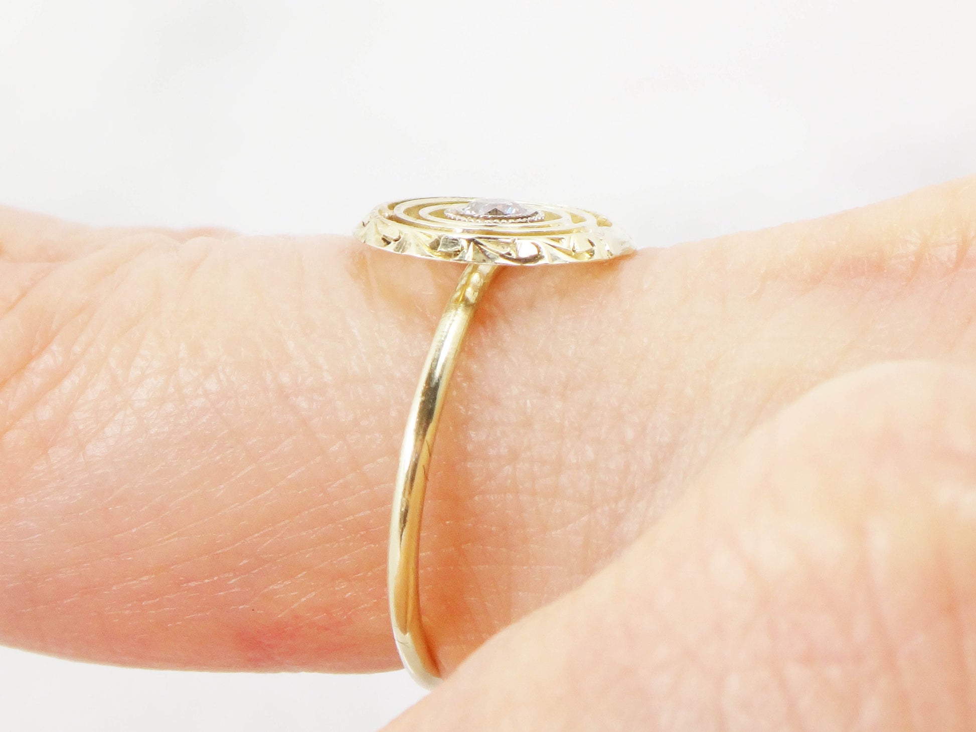 Vintage 14k Yellow Gold Diamond Target Ring: Art Deco Conversion