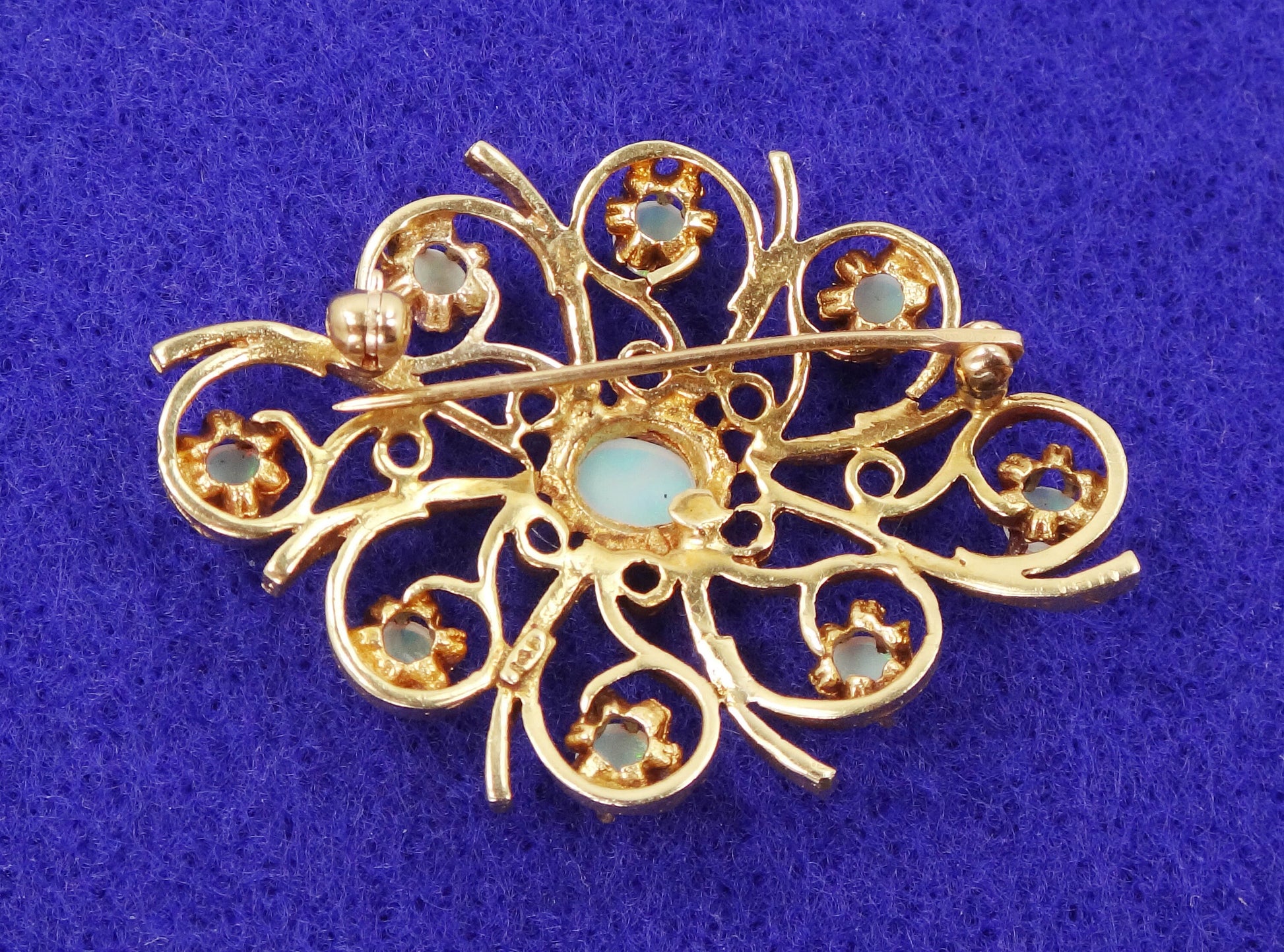Vintage 14k Yellow Gold Opal Starburst Pin - October Birthstone