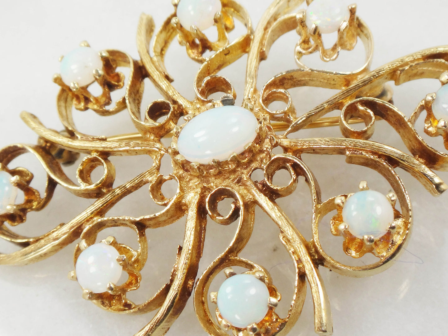 Vintage 14k Yellow Gold Opal Starburst Pin - October Birthstone