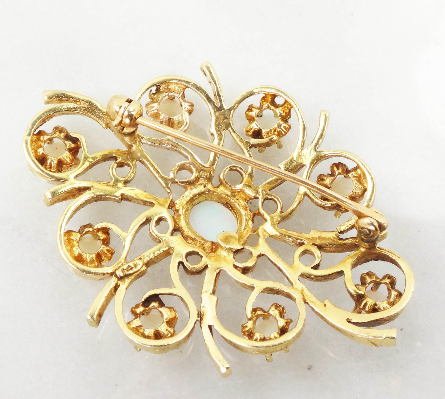 Vintage 14k Yellow Gold Opal Starburst Pin - October Birthstone