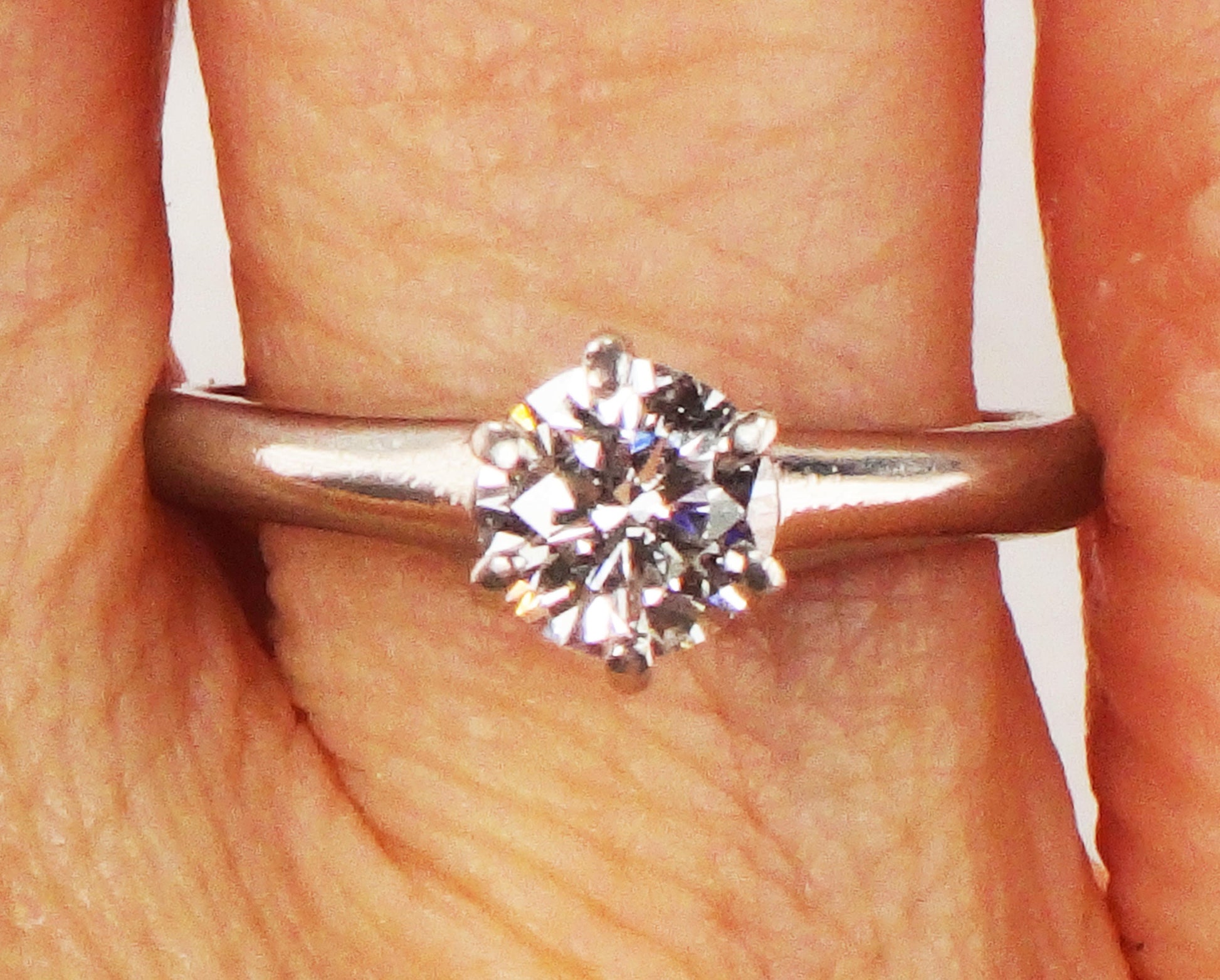 Vintage Palladium Natural Diamond Engagement Ring Round Brilliant .60 Carat Diamond Solitaire Ring