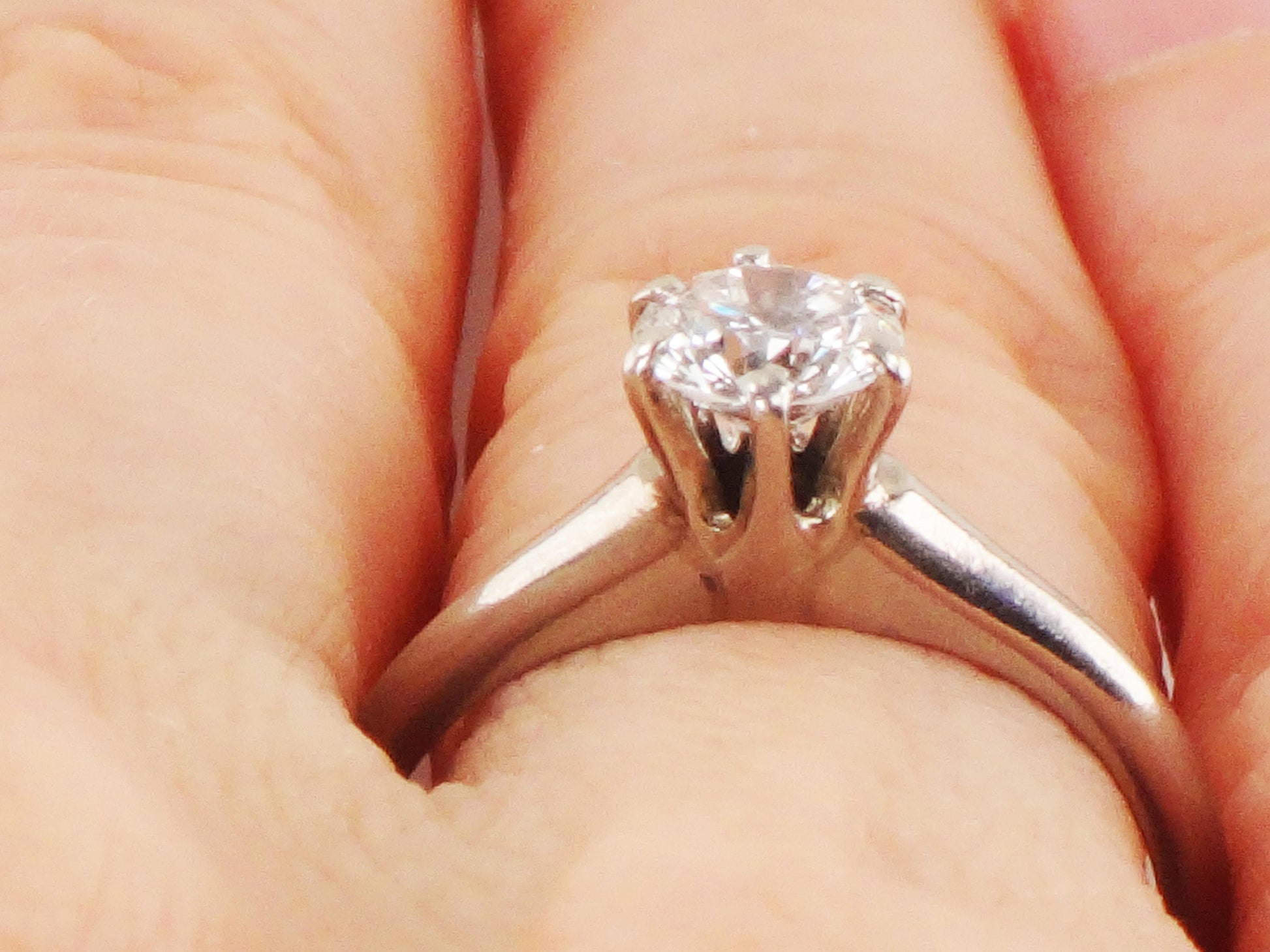 Vintage Palladium Natural Diamond Engagement Ring Round Brilliant .60 Carat Diamond Solitaire Ring