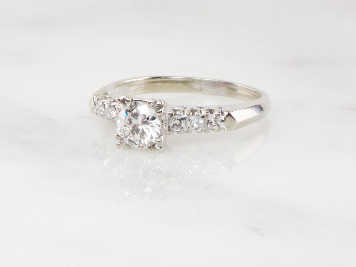 Vintage .55 Carat Diamond Engagement Ring: 14k White Gold, Size 6.5
