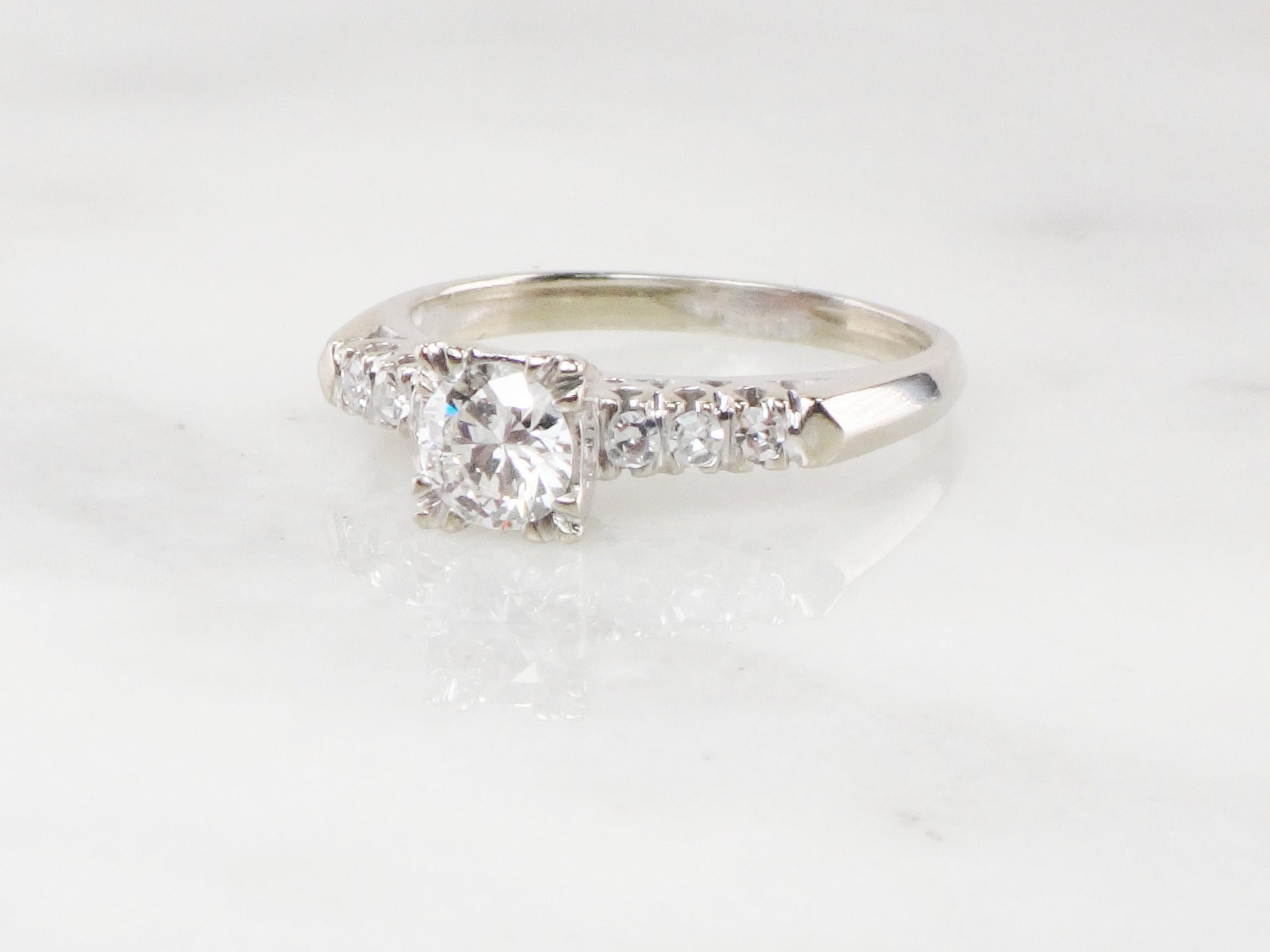 Vintage .55 Carat Diamond Engagement Ring: 14k White Gold, Size 6.5
