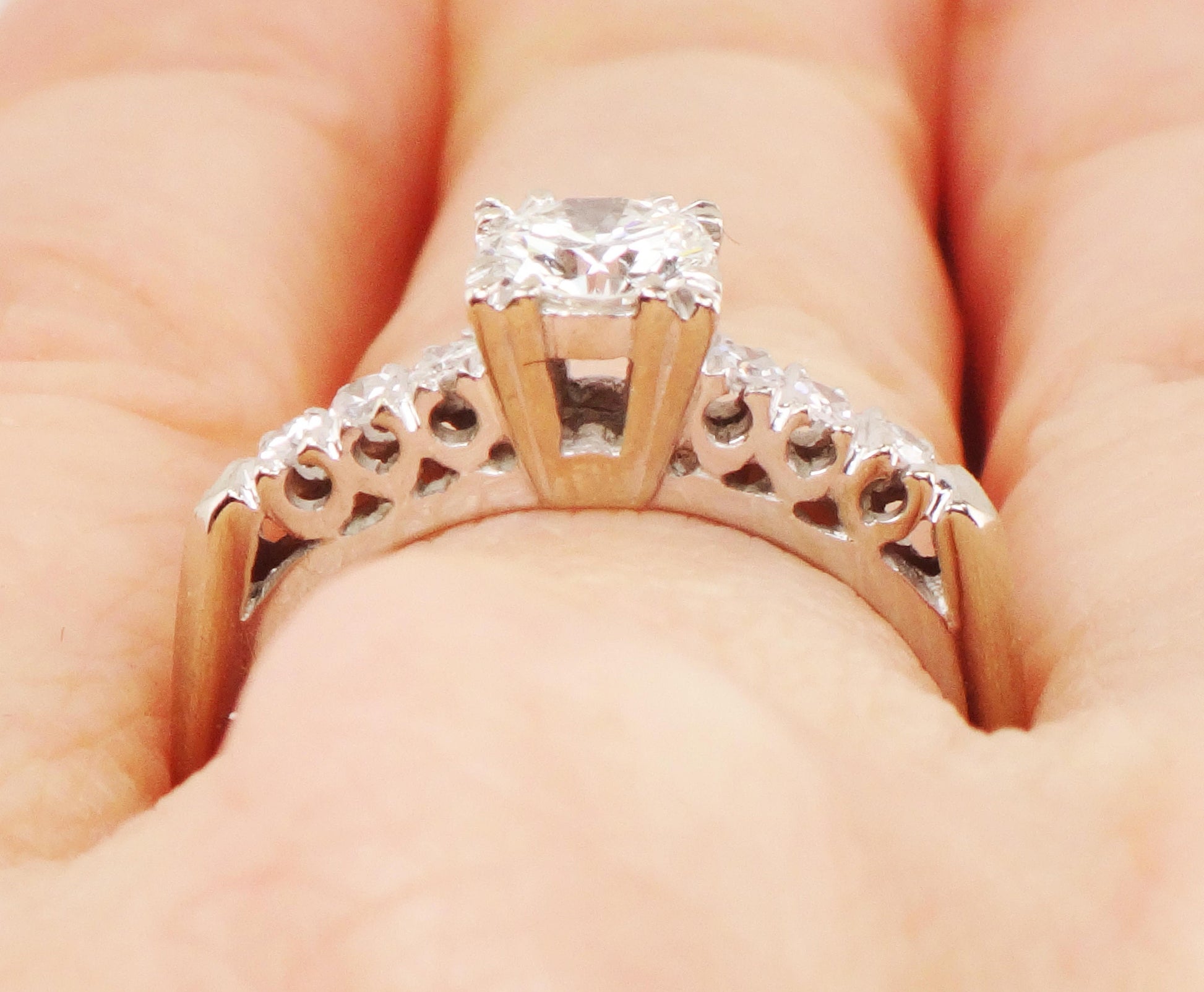 Vintage .55 Carat Diamond Engagement Ring: 14k White Gold, Size 6.5