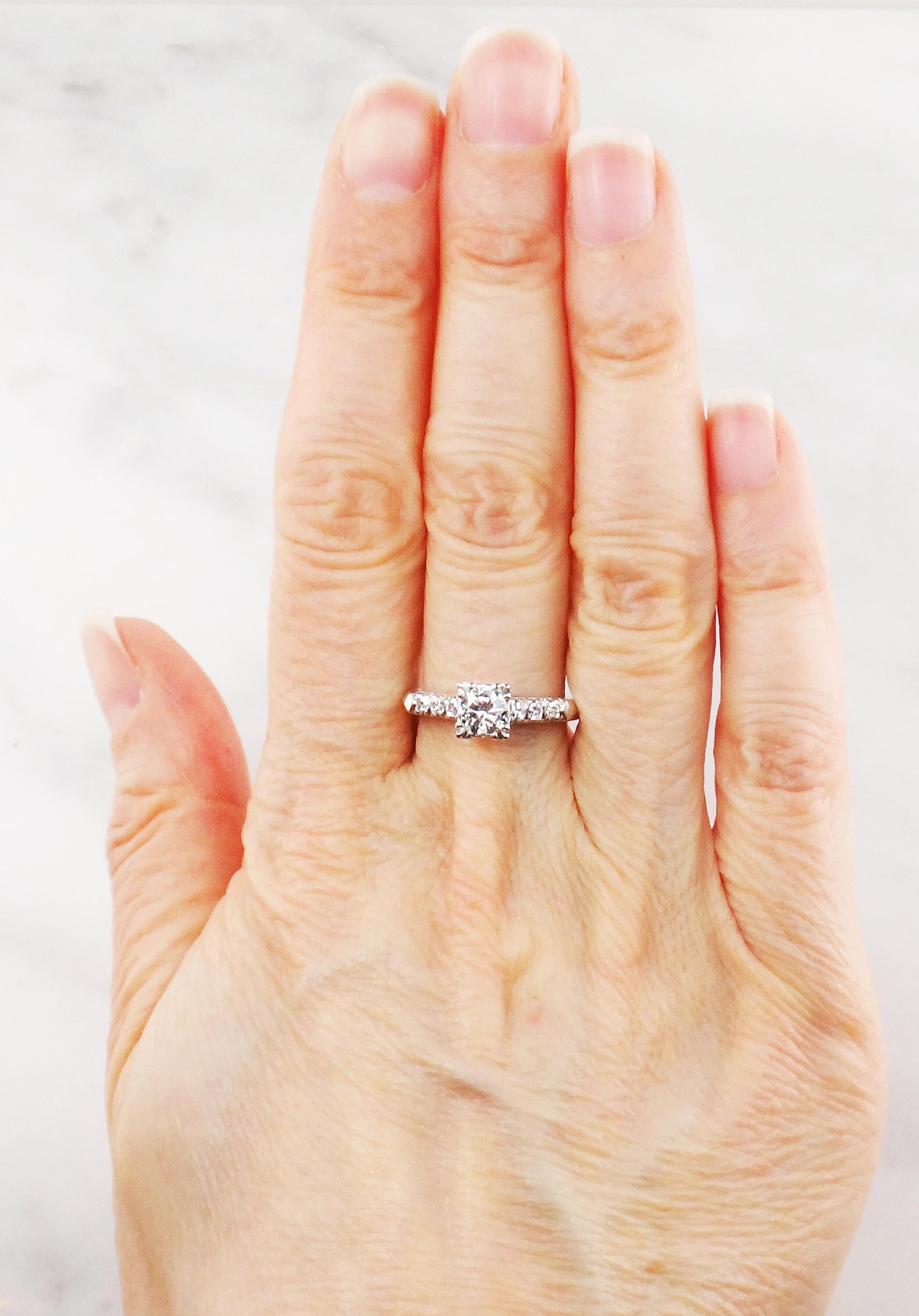 Vintage .55 Carat Diamond Engagement Ring: 14k White Gold, Size 6.5