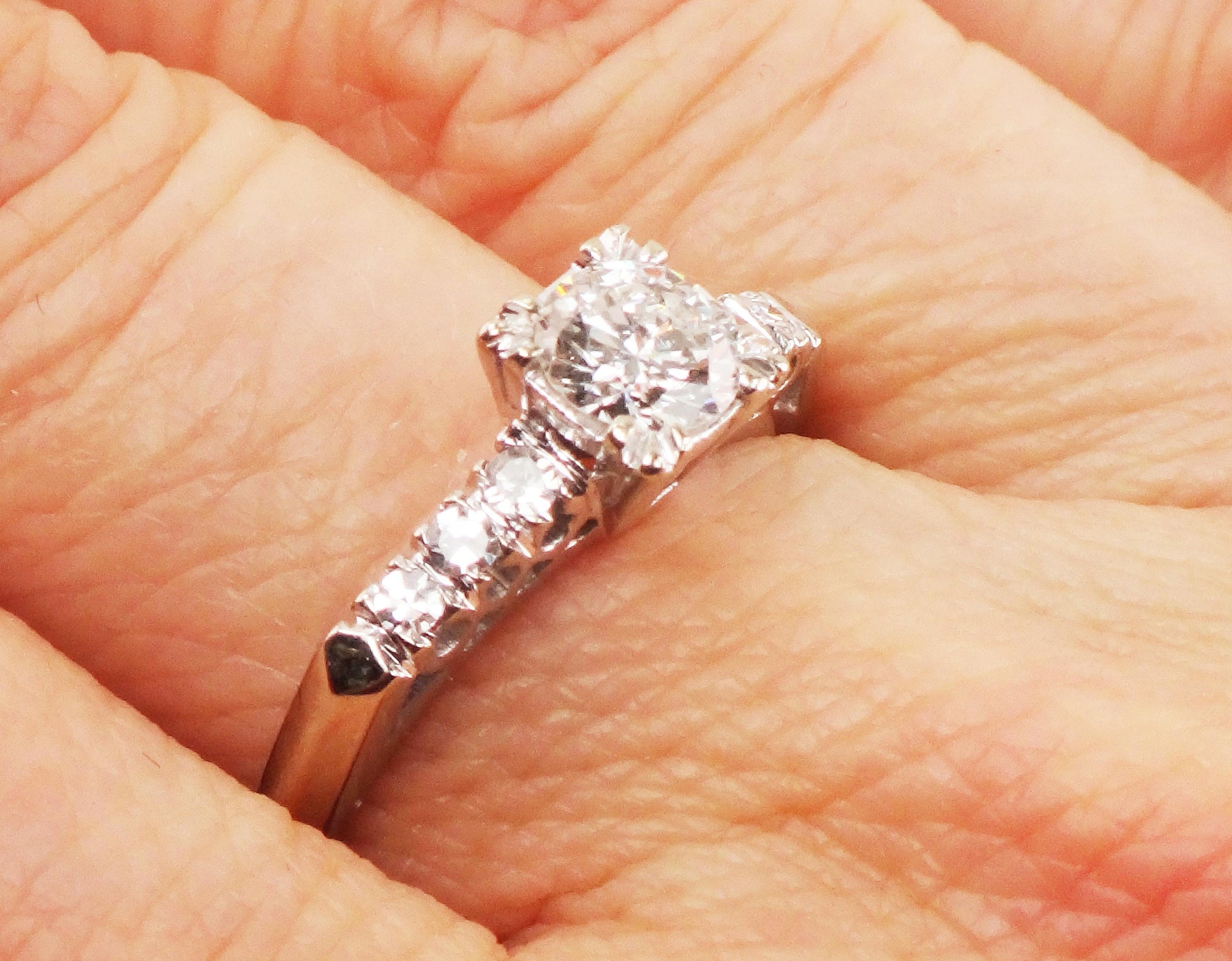 Vintage .55 Carat Diamond Engagement Ring: 14k White Gold, Size 6.5