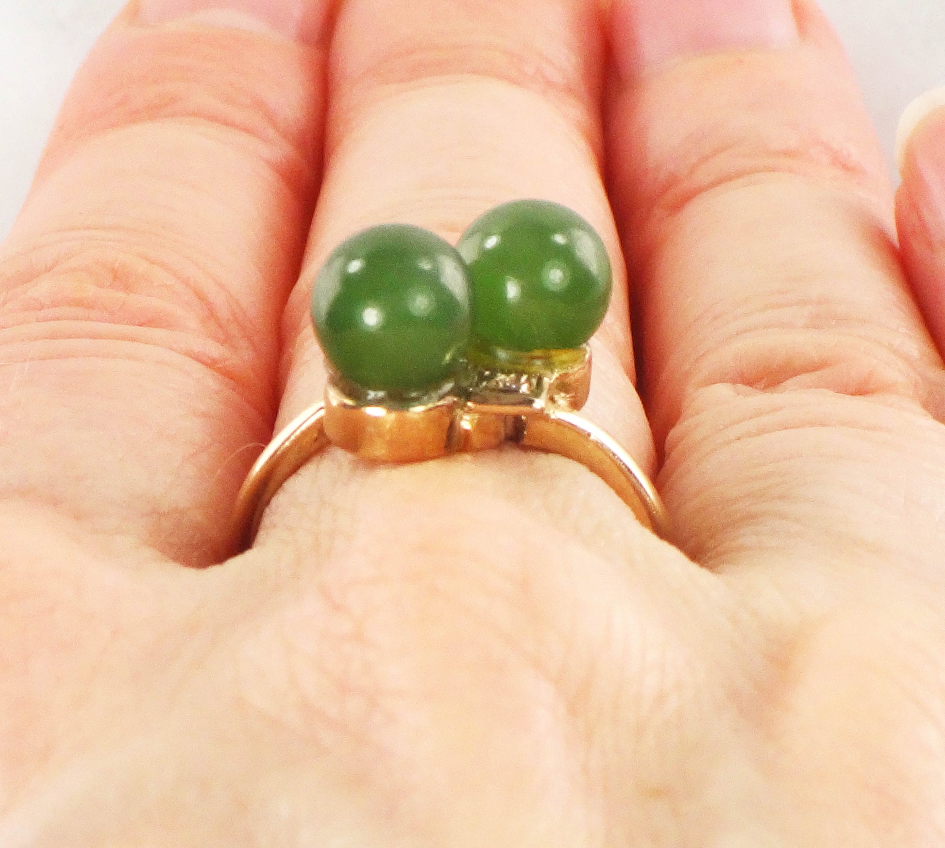 Vintage 14k Yellow Gold Chrysoprase Ball Ring with Diamond Accents