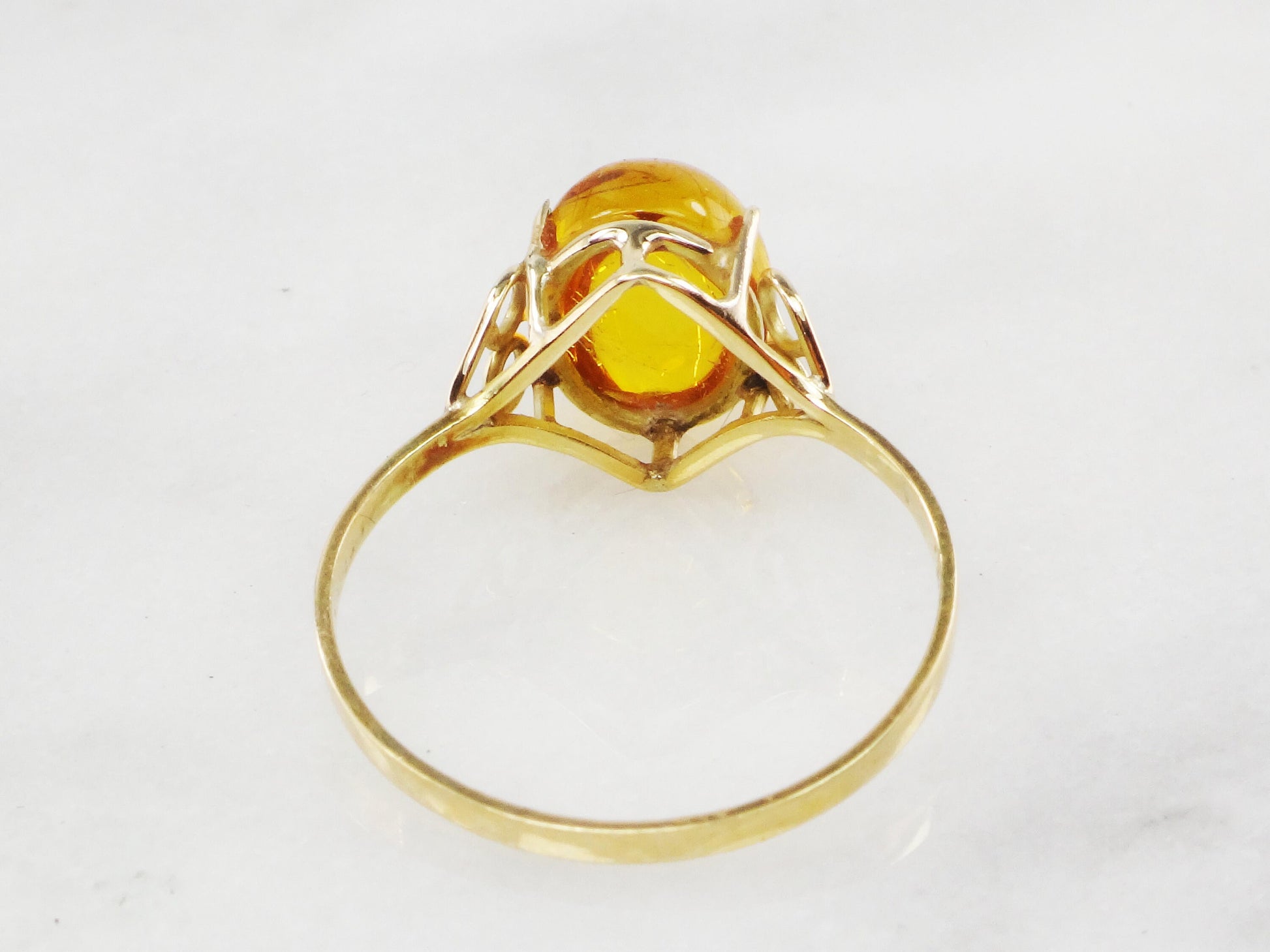 Vintage Handmade 14k Gold Amber Ring - Size 8.5
