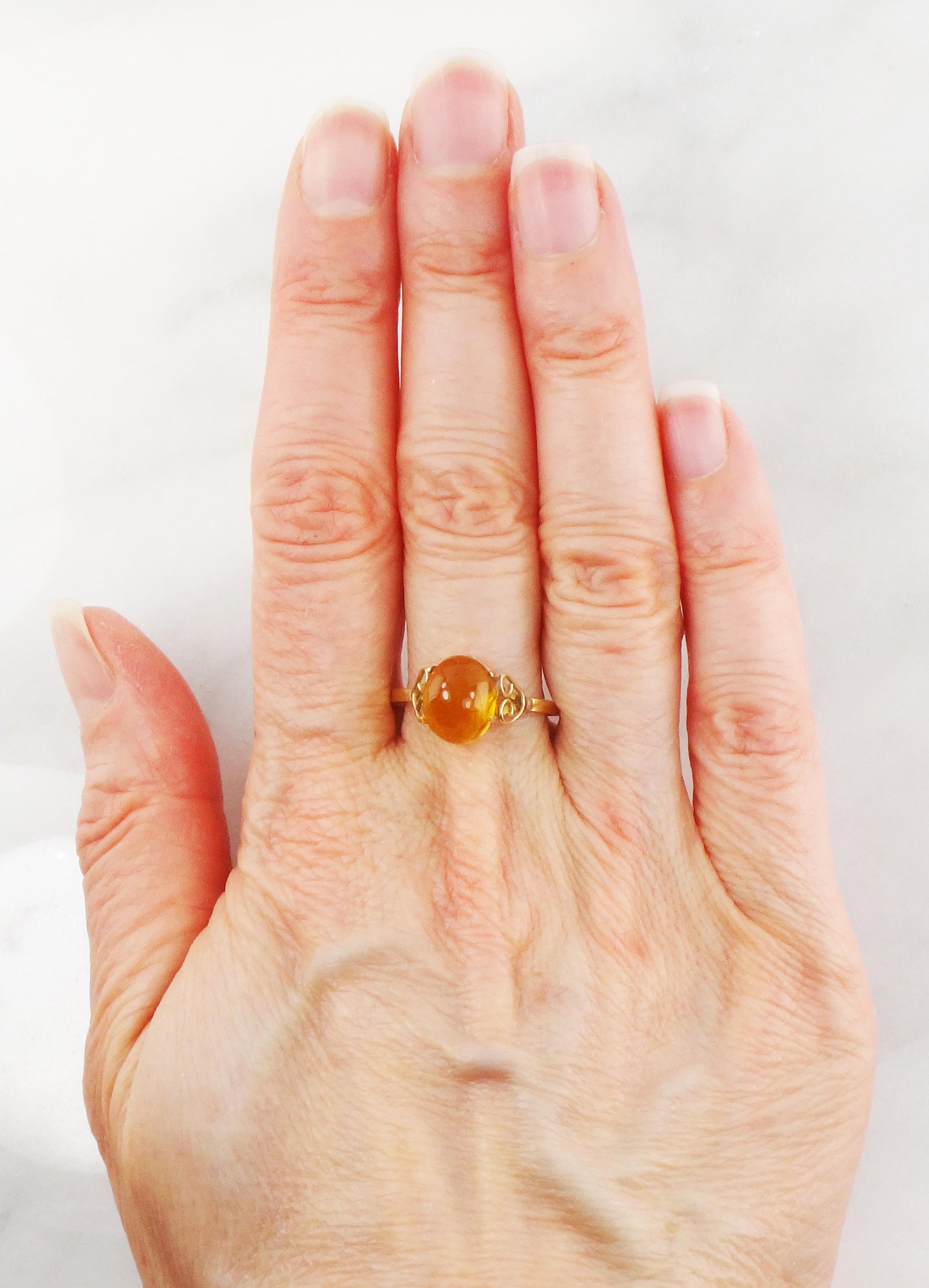 Vintage Handmade 14k Gold Amber Ring - Size 8.5