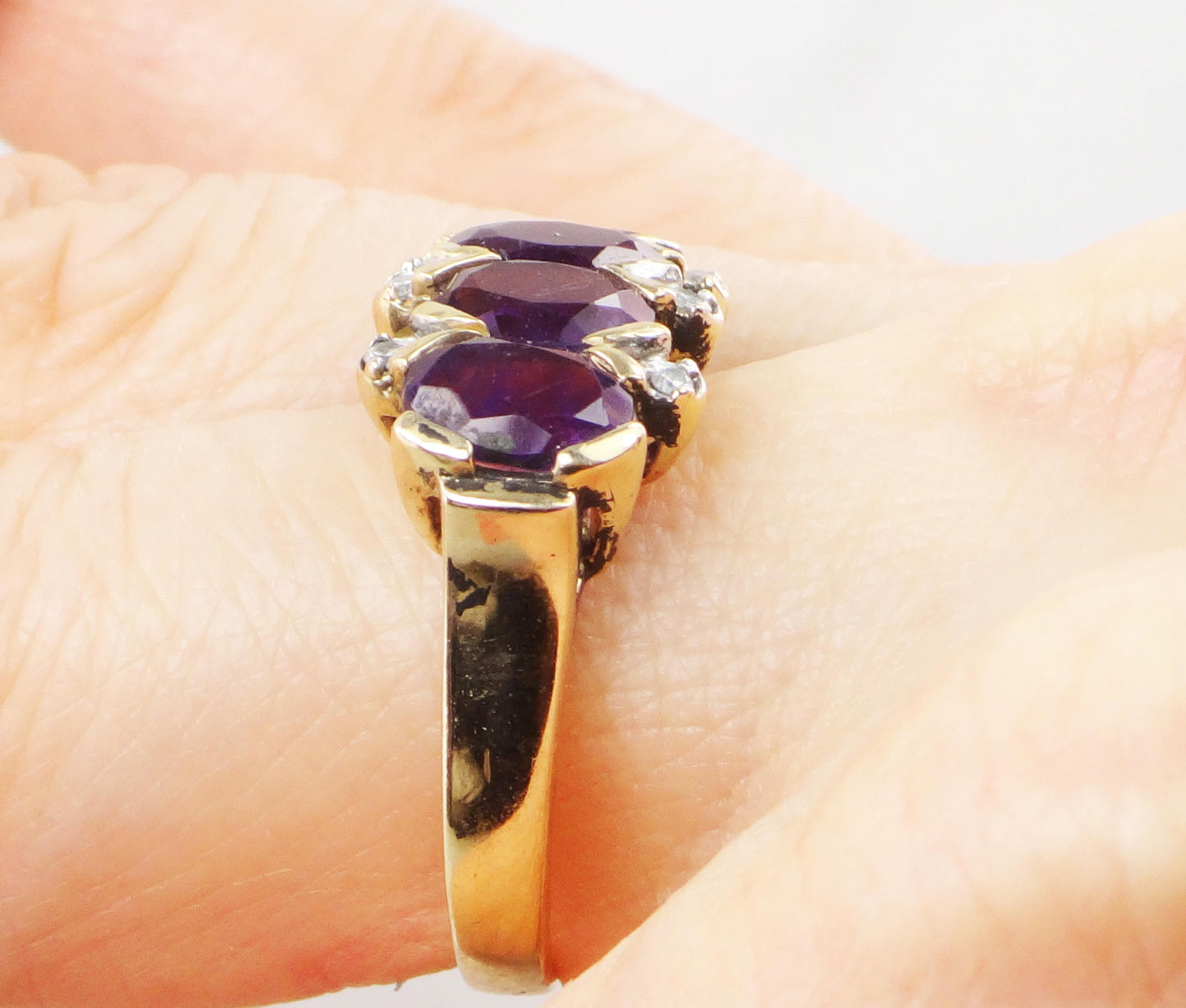 Vintage 10k Gold Purple Iolite and Diamond Ring Purple Stone Band Amethyst Colored Everyday Ring