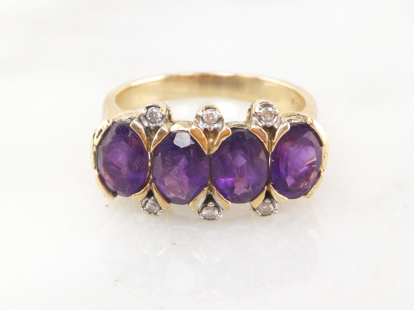 Vintage 10k Gold Purple Iolite and Diamond Ring Purple Stone Band Amethyst Colored Everyday Ring