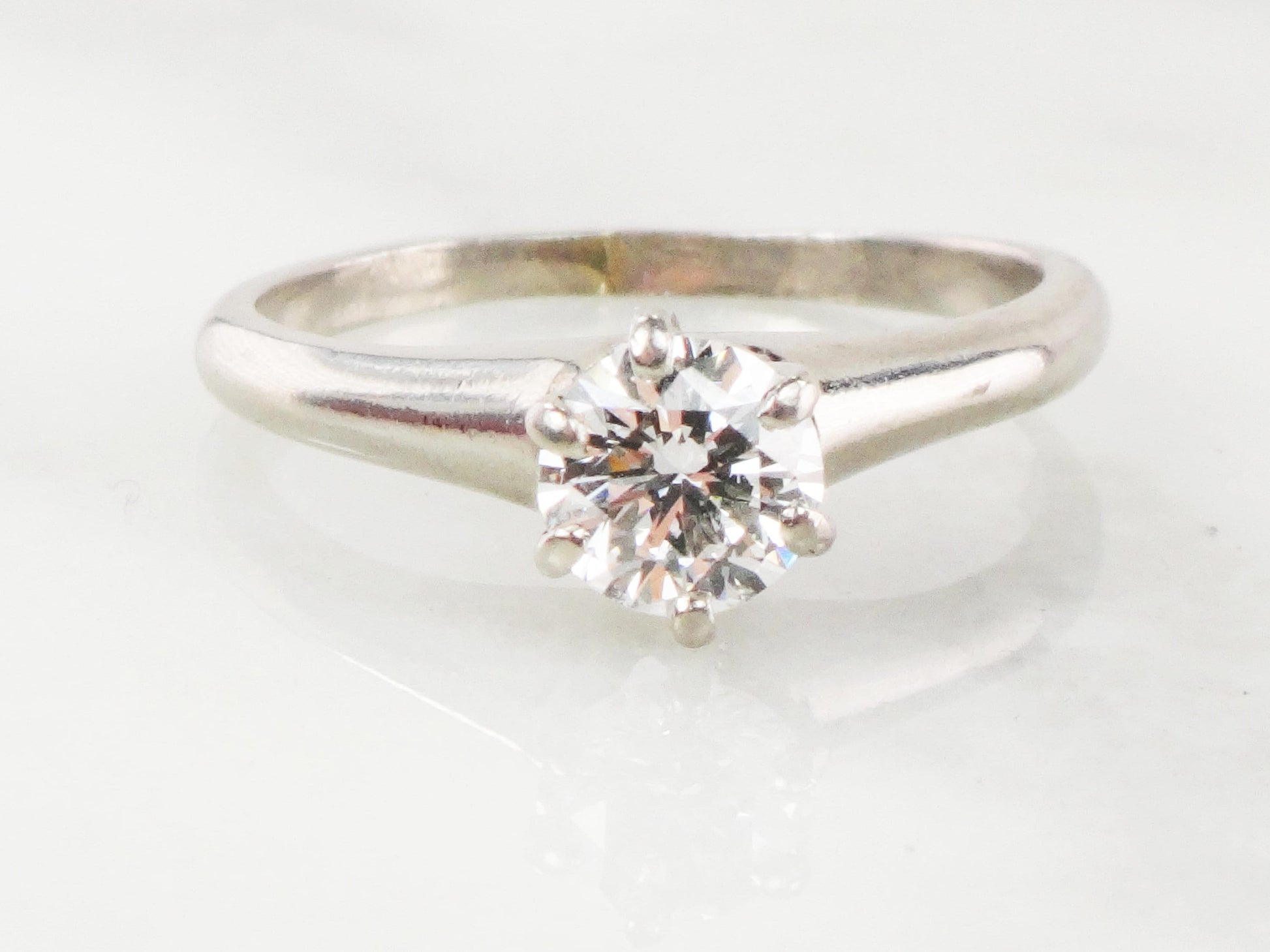 Vintage Palladium Natural Diamond Engagement Ring Round Brilliant .60 Carat Diamond Solitaire Ring