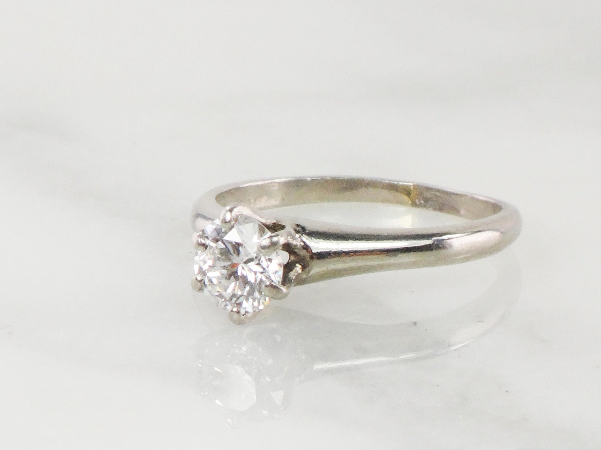 Vintage Palladium Natural Diamond Engagement Ring Round Brilliant .60 Carat Diamond Solitaire Ring