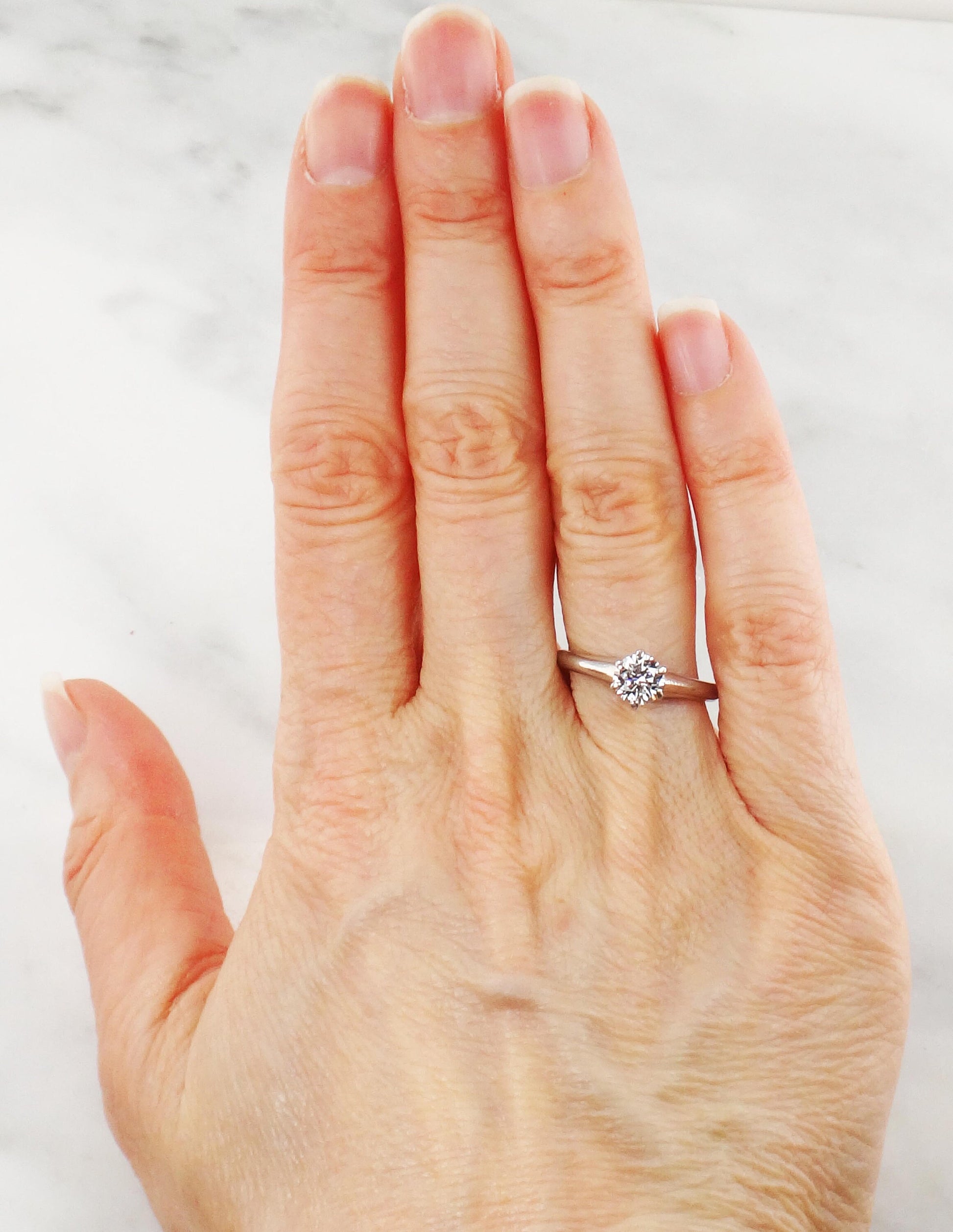 Vintage Palladium Natural Diamond Engagement Ring Round Brilliant .60 Carat Diamond Solitaire Ring