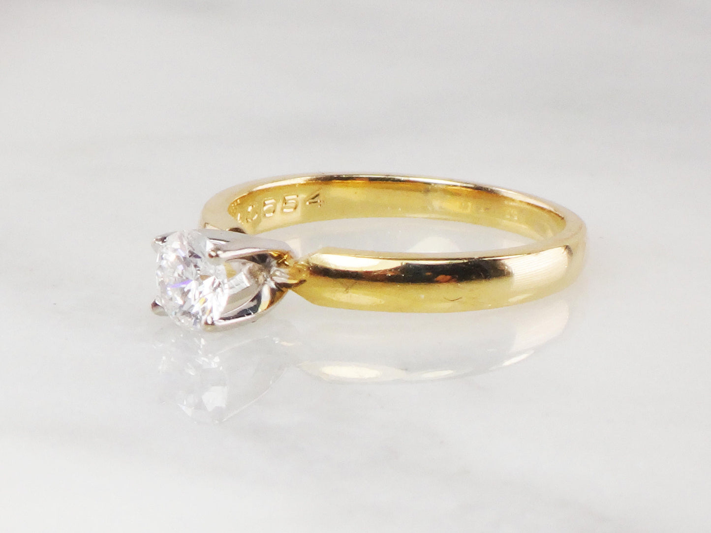 Vintage 14k Yellow Gold Round Natural Diamond Solitaire Engagement Ring High Quality Diamond