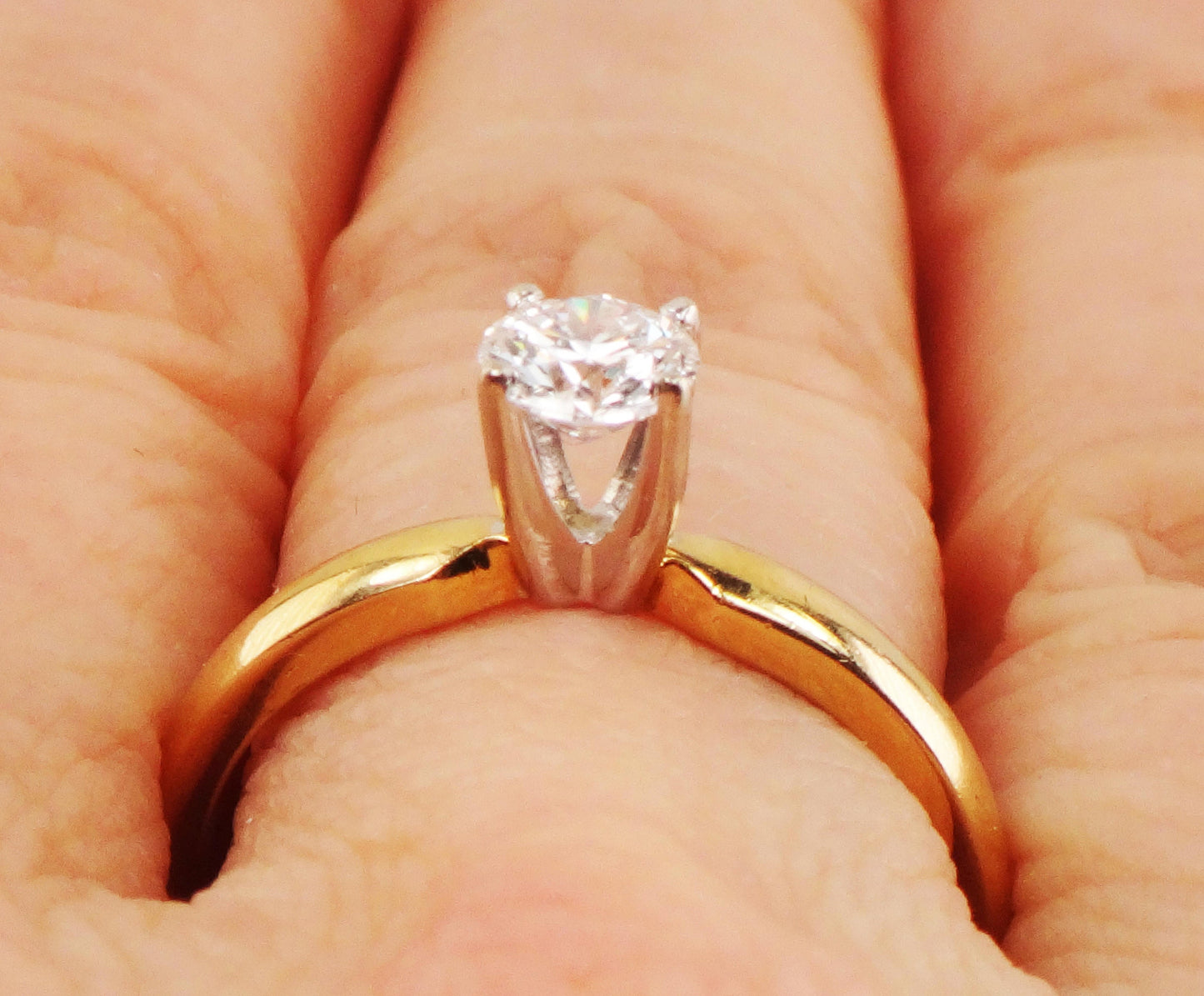 Vintage 14k Yellow Gold Round Natural Diamond Solitaire Engagement Ring High Quality Diamond