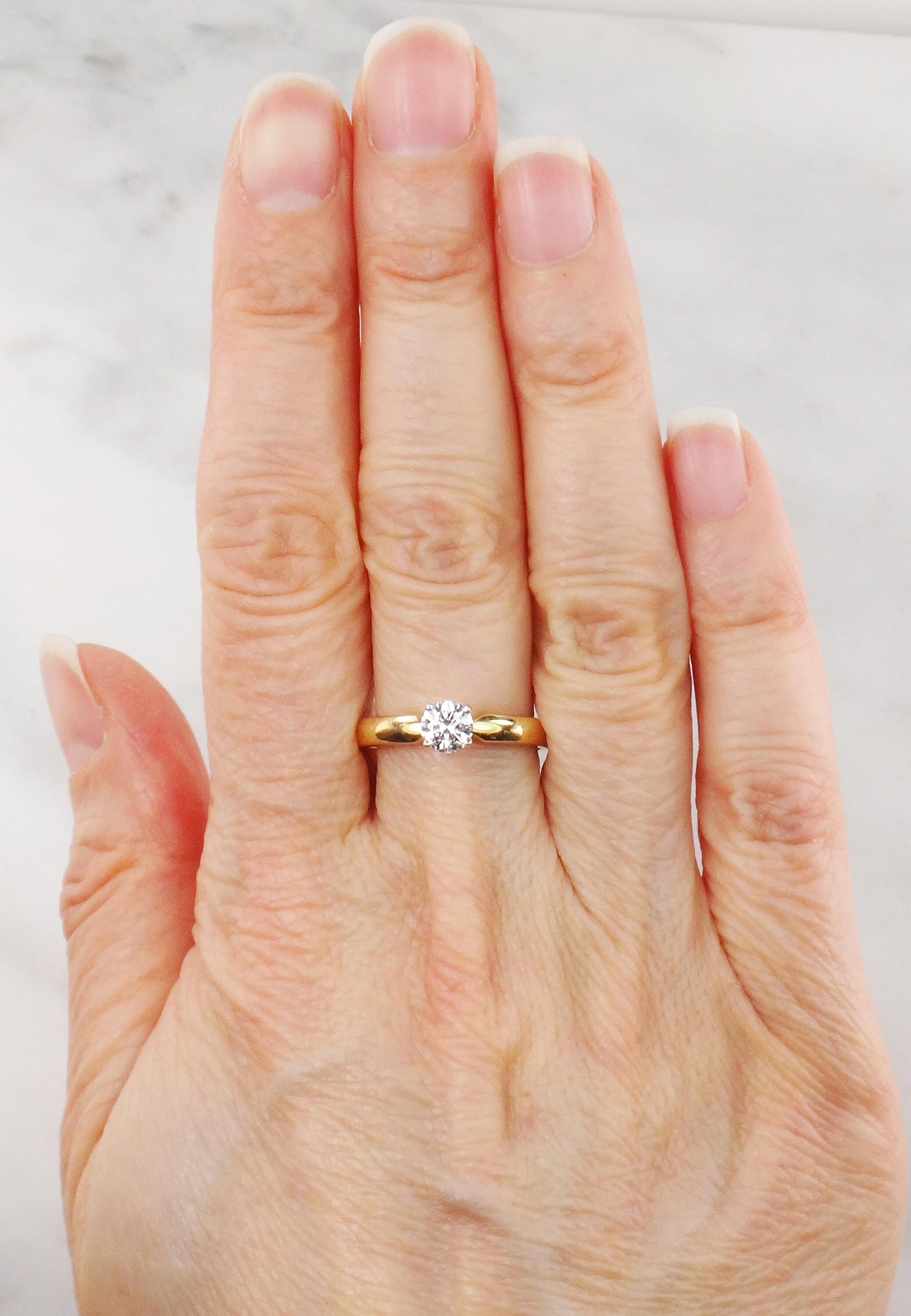 Vintage 14k Yellow Gold Round Natural Diamond Solitaire Engagement Ring High Quality Diamond