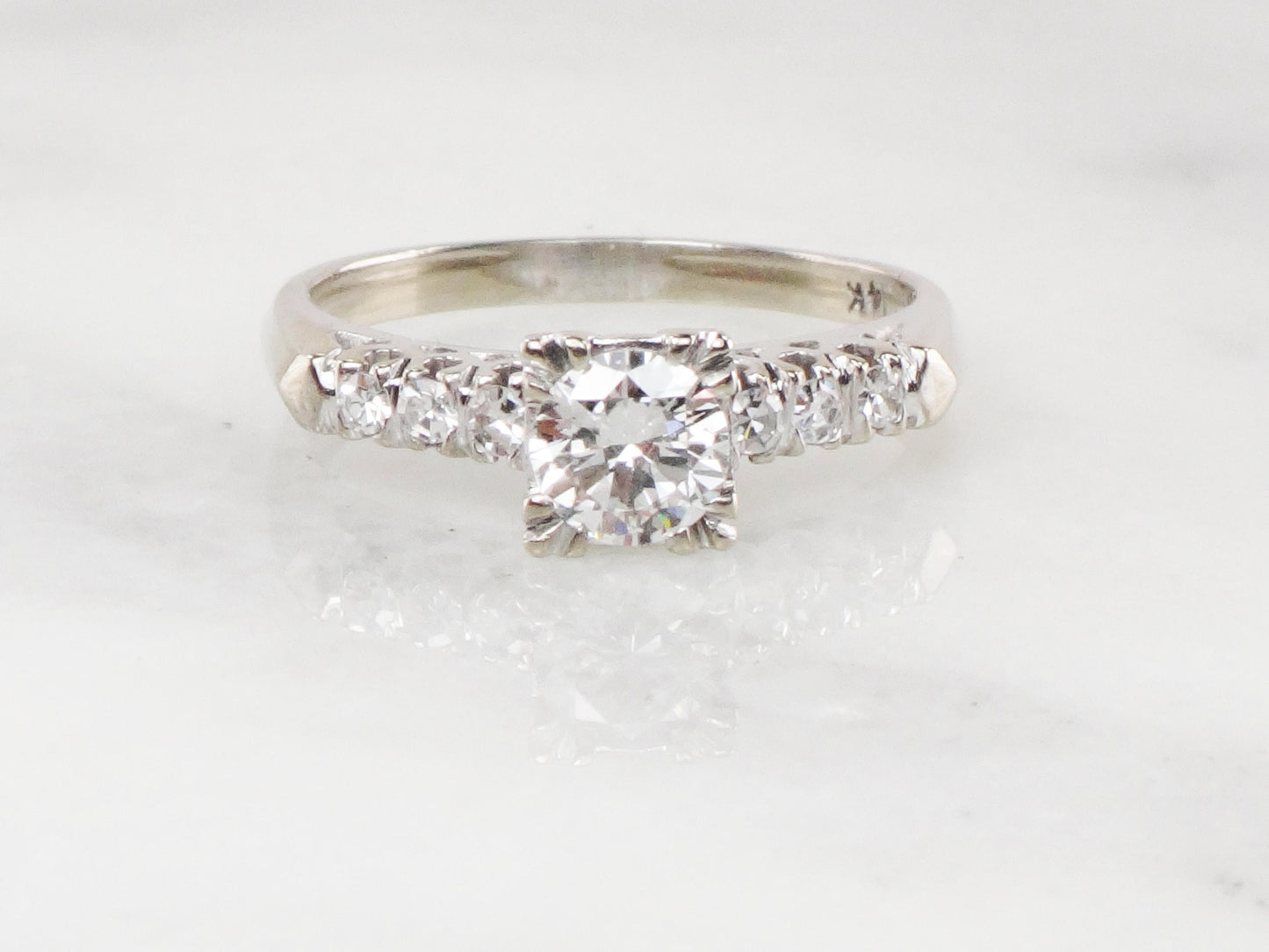 Vintage .55 Carat Diamond Engagement Ring: 14k White Gold, Size 6.5
